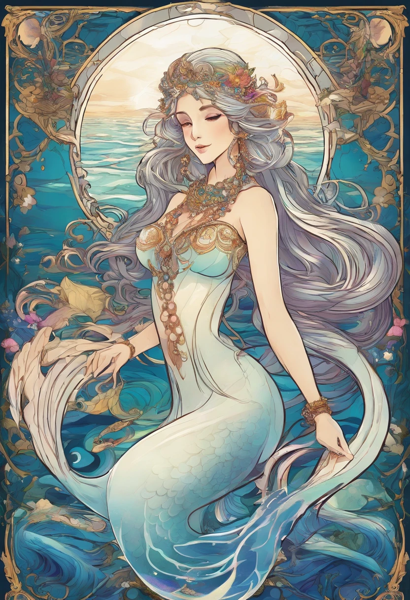 In 8K, She embodies perfection, Mermaid with imperial stature, Similar to a goddess in heaven. Her figure shimmers with rainbow hues, As if the essence of the beauty of the ocean was within her. Her eyes, Liquid sapphire deep pool, Master the mysteries of the deep sea, Appeal to all those who gaze at them. Her flow, Milky white hair poured down like a moonlight waterfall, Decorated with pearls and jewelry that rival the stars. But what is really charming is her tail; A masterpiece of water art, It rises and falls with hypnotic grace, Each scale reflects a kaleidoscope of colors. Whispering that it is the most beautiful of all fields, Proof of her royal blood. She is, No doubt about it, The epitome of the perfect mermaid."