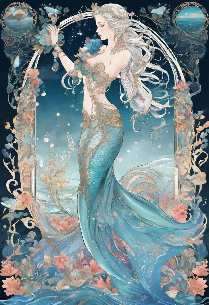 In 8K, She embodies perfection, Mermaid with imperial stature, Similar to a goddess in heaven. Her figure shimmers with rainbow hues, As if the essence of the beauty of the ocean was within her. Her eyes, Liquid sapphire deep pool, Master the mysteries of the deep sea, Appeal to all those who gaze at them. Her flow, Milky white hair poured down like a moonlight waterfall, Decorated with pearls and jewelry that rival the stars. But what is really charming is her tail; A masterpiece of water art, It rises and falls with hypnotic grace, Each scale reflects a kaleidoscope of colors. Whispering that it is the most beautiful of all fields, Proof of her royal blood. She is, No doubt about it, The epitome of the perfect mermaid."