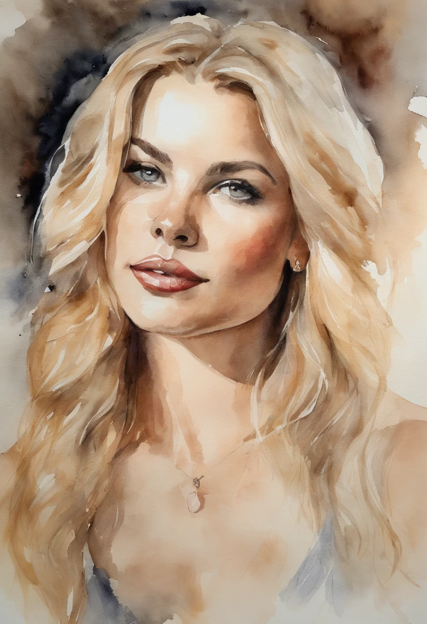Portrait of a very beautiful young woman, mollig, blondes Haar,  Nackt mit dem Finger im Mund. highest  quality