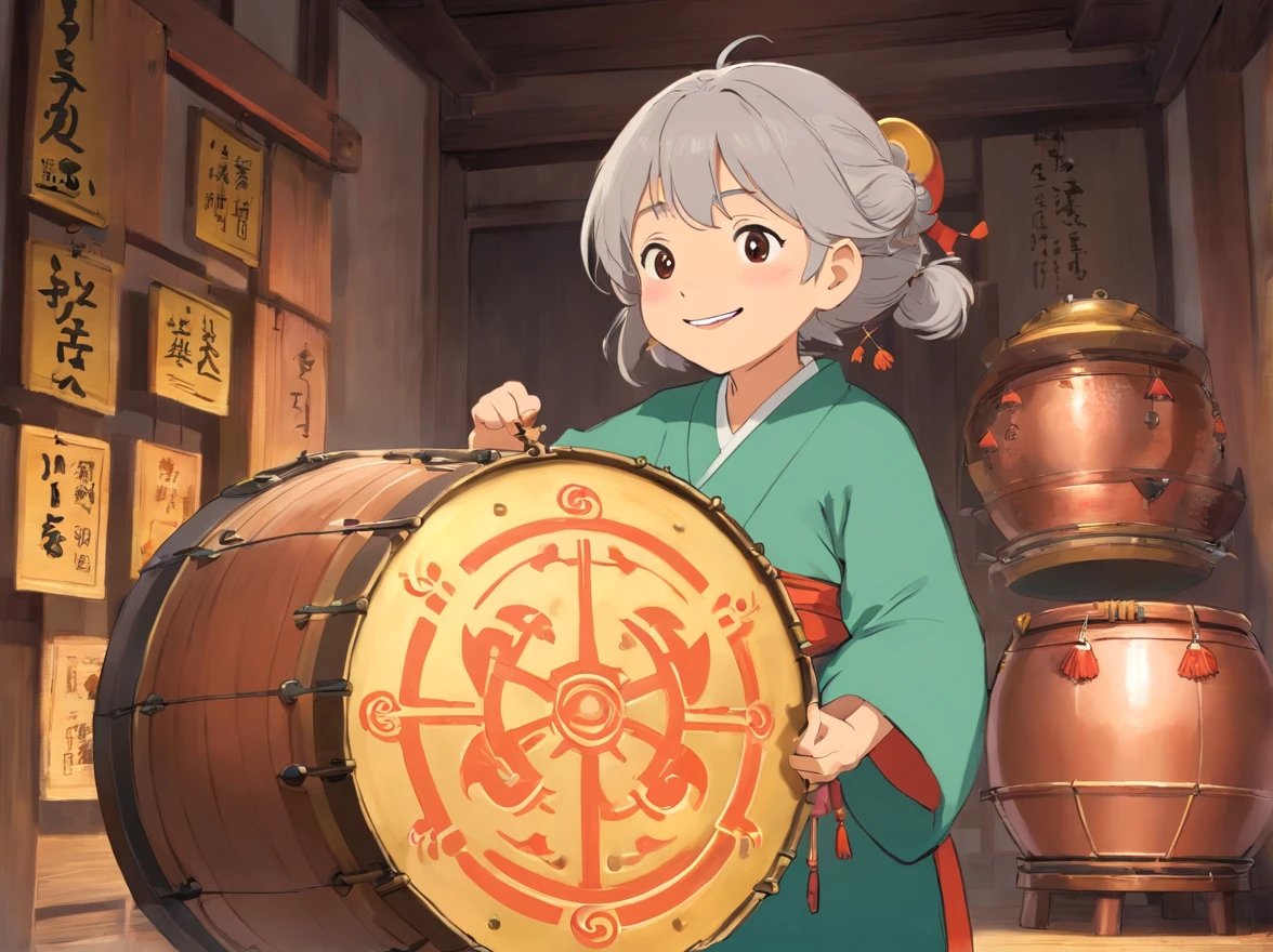 Grandma（ssmile）：Of course，My baby。The copper drum symbolizes strength in Zhuang culture、Unity and glory。