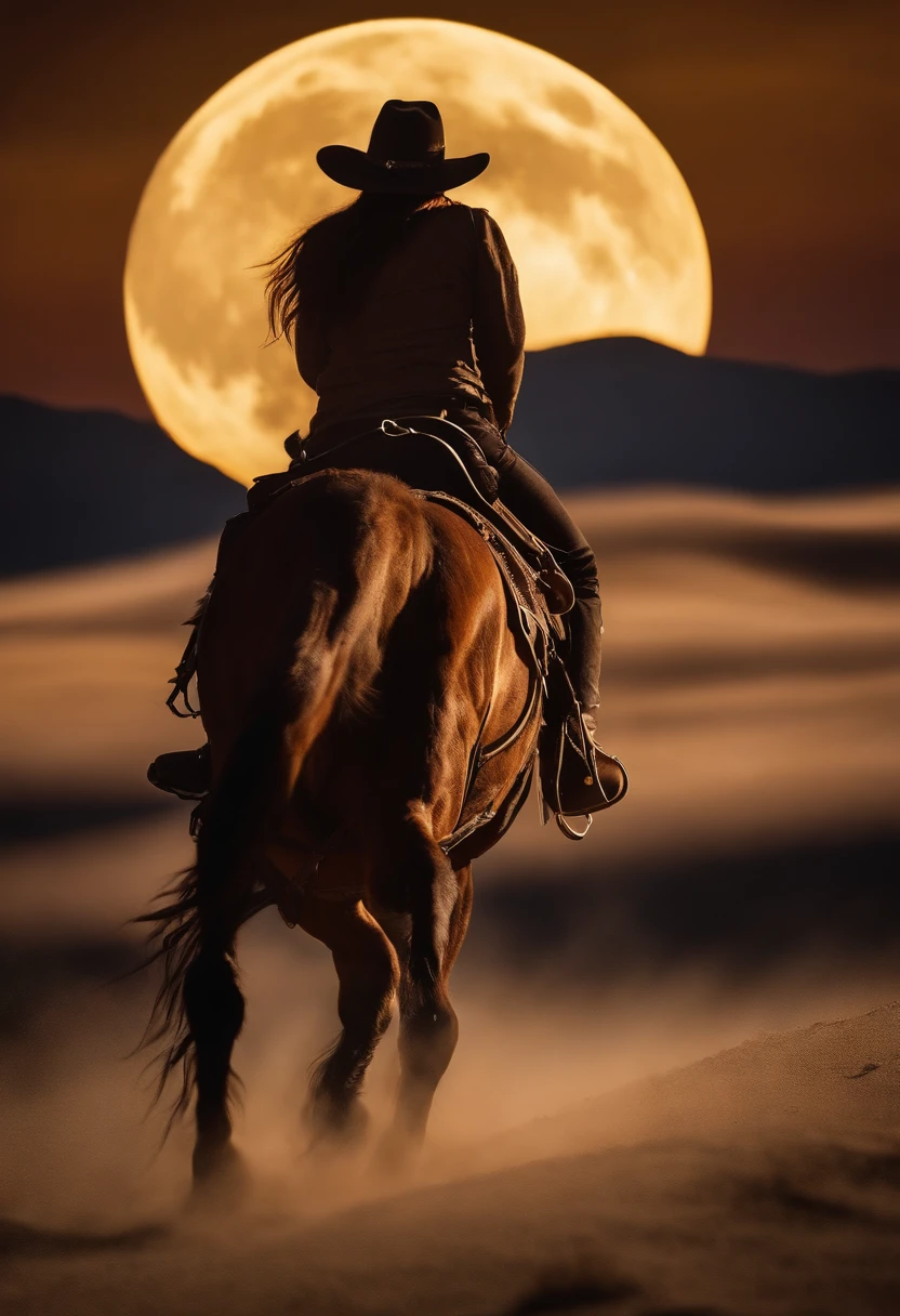 There is a woman on horseback in front of the full moon.
Andar a cavalo na lua, vaqueiro,.
Back view,.
No Velho Oeste,.
O Cowboy no Estranho Oeste,.
Velho Oeste,.
Lonely guard,.
Lonely rider,.
Lonely Rider,.
Films by Cindy Wright: Cindy Wright, Space Westerns, Photografia Moonwalker,.