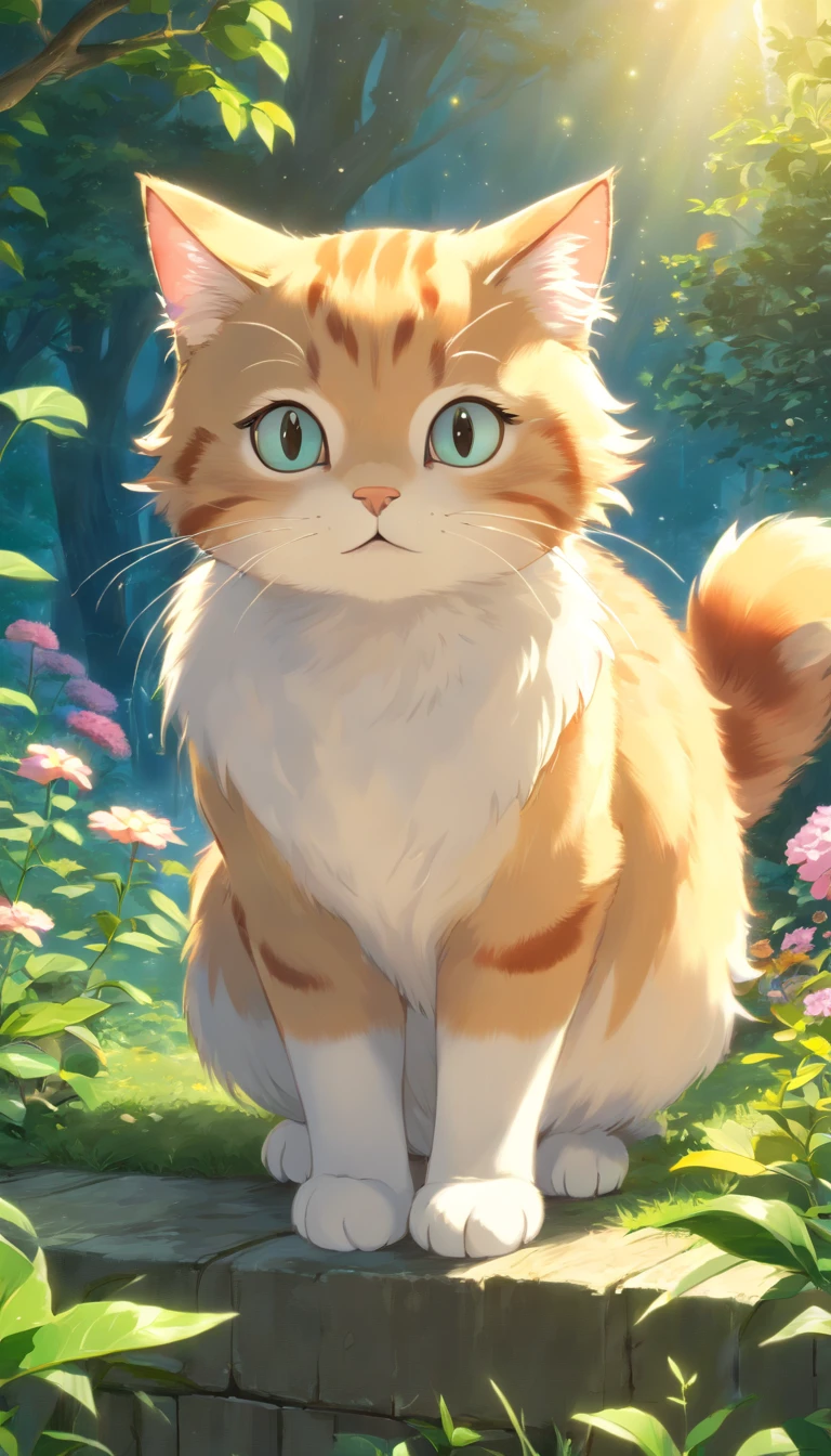 (top-quality,4K,8K,A high resolution,tmasterpiece:1.2),ultra - detailed,(Realist,Photorealist,Photorealist:1.37),Beautiful fece,A detailed eye,Detailed lips,The is very detailed,Beautiful fece,Naughty cat in the garden,brightened light,brightened light,magic lighting,Cute 3d rendering,Beautiful artwork,Nice bright lighting,Amazingly bright light,beautiful digital art,adorable digital art,Cute cat,Capricious cat,Charming bright light,Glamorous digital art,Beautiful and shiny creatures,Cute whimsical cat,Magic scenes