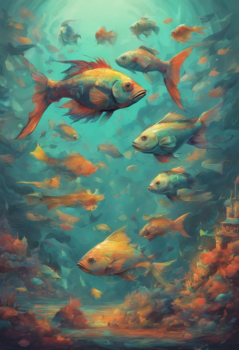 Medium-sized fish(Such as mullet) Obvious mullet characteristics Deep sea pollution Radioactive waste Ecosystem collapse Broken food chain Unnatural colors Corroded rind Bright warning colors Rethinking our behavior Striking visual metaphors Missing fins