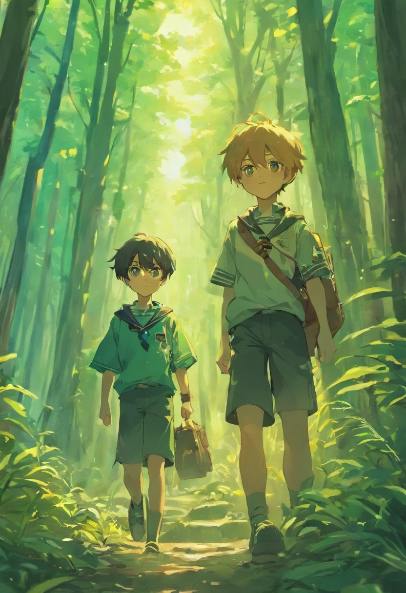 A scout brother and younger boy brother were lost in the forest in the late afternoo