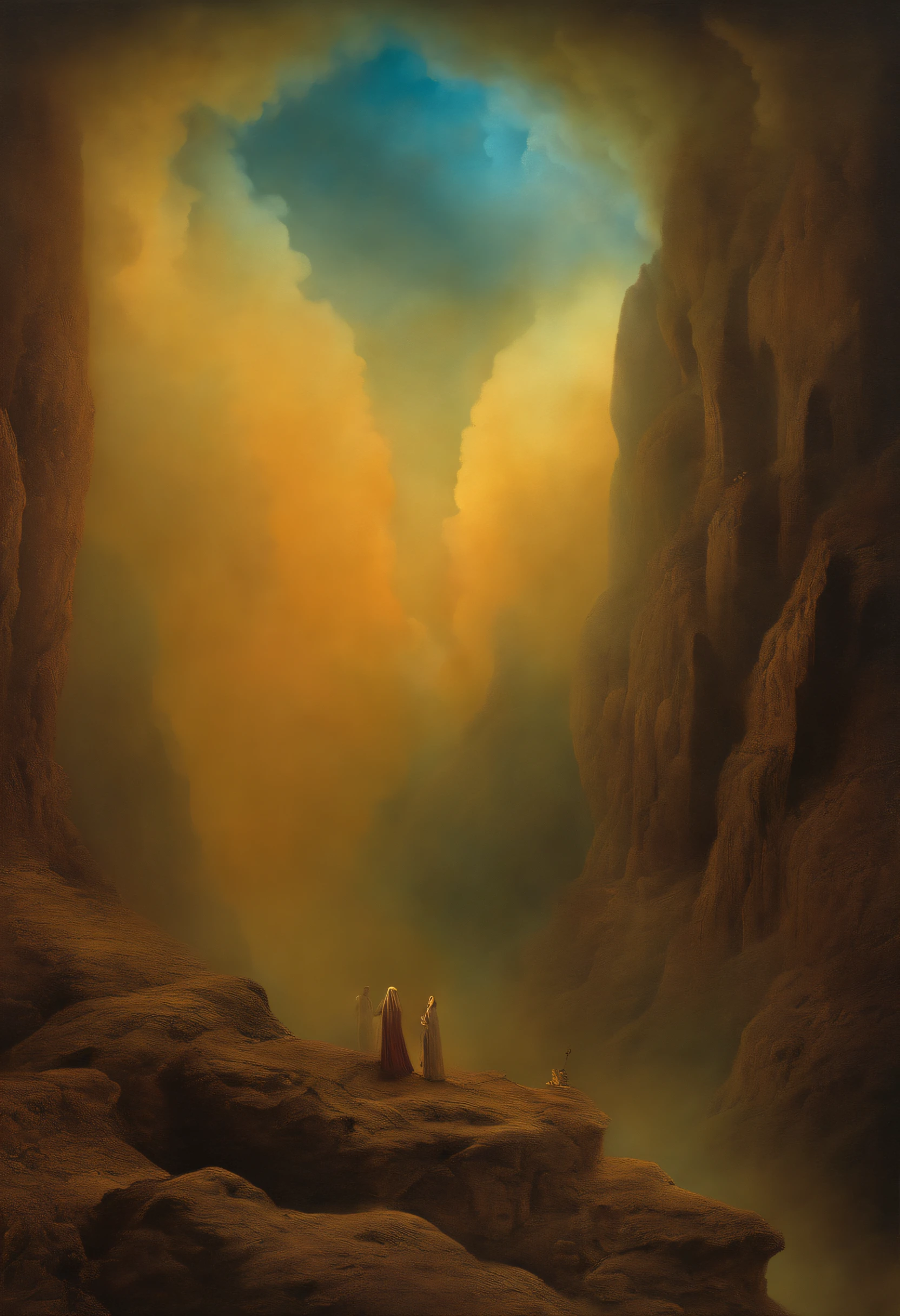 a museum in a perfect storm, striking colorful composition, disturbance into the matrix, high contrast, a hallucinating visual illusion, SILHOUETTES DANCING, old masters fine art look, Zdzislaw Beksinski collaboration with reinterpreted by Remedios Varo, chiaroscuro, homelike visionary dream brimming with viscose and dry, 8k