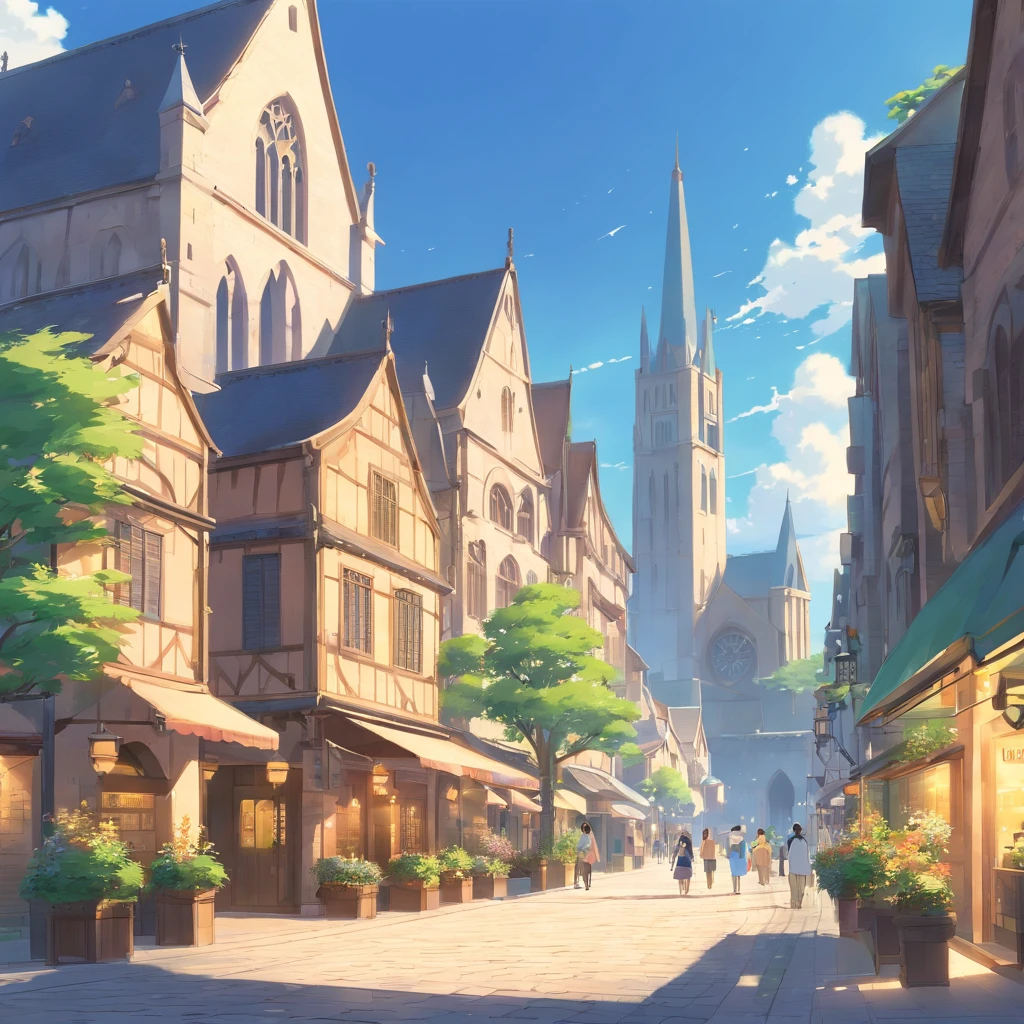 A city of medieval fantasy, massive city, Beautiful city with gardens, Plaza, beautiful architecture, A magnificent fantasy city