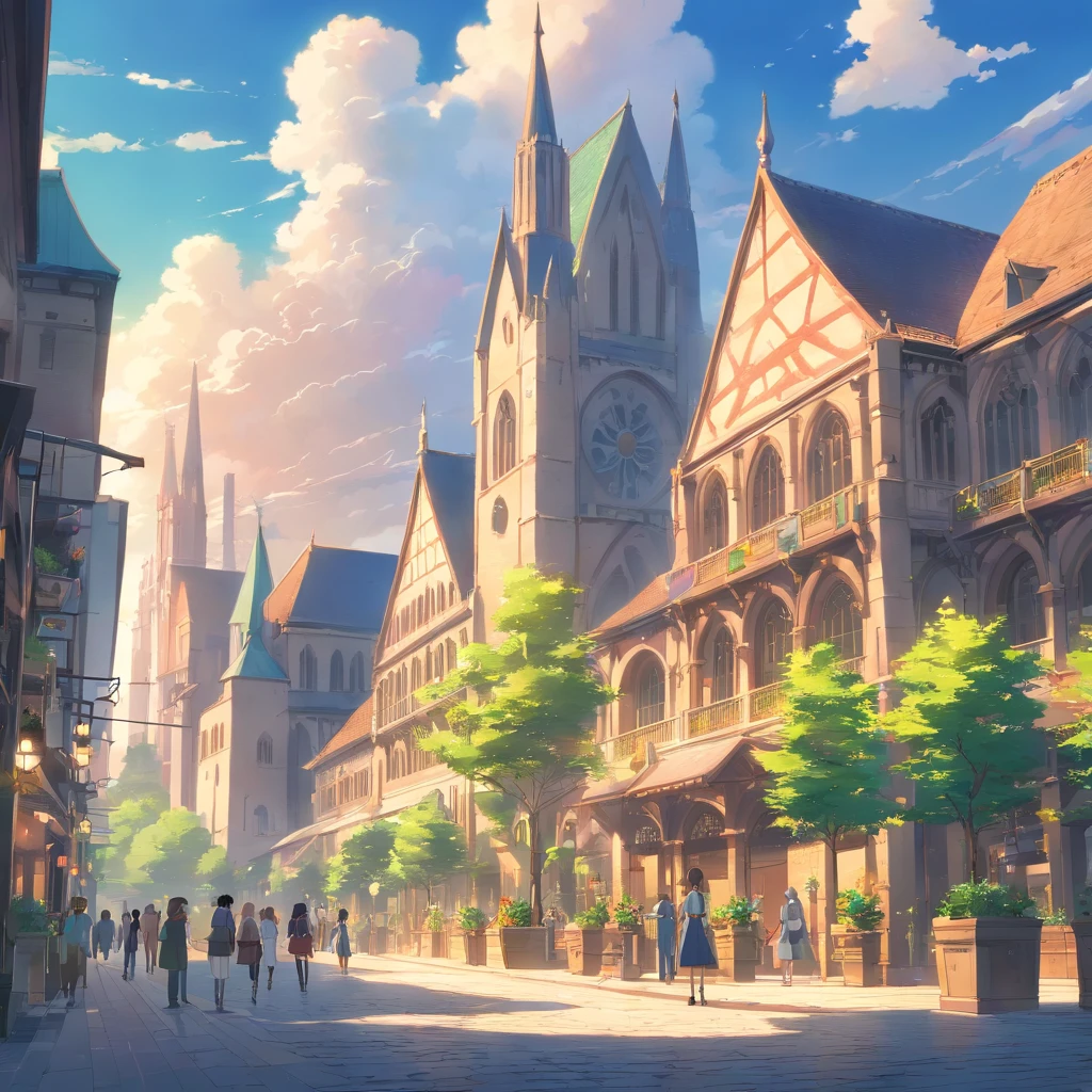 A city of medieval fantasy, massive city, Beautiful city with gardens, Plaza, beautiful architecture, A magnificent fantasy city