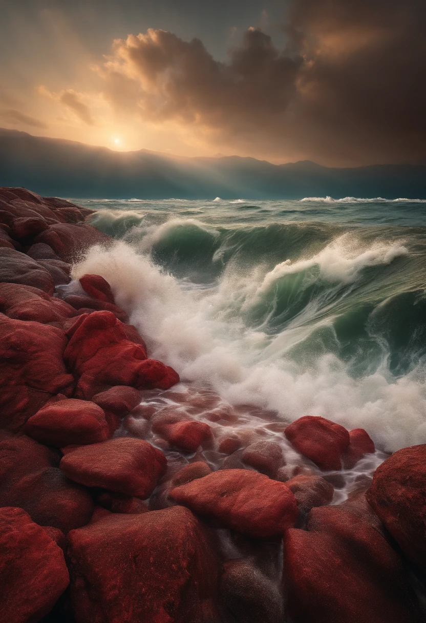 An ultra-realistic photo of Moses opening the red sea.
