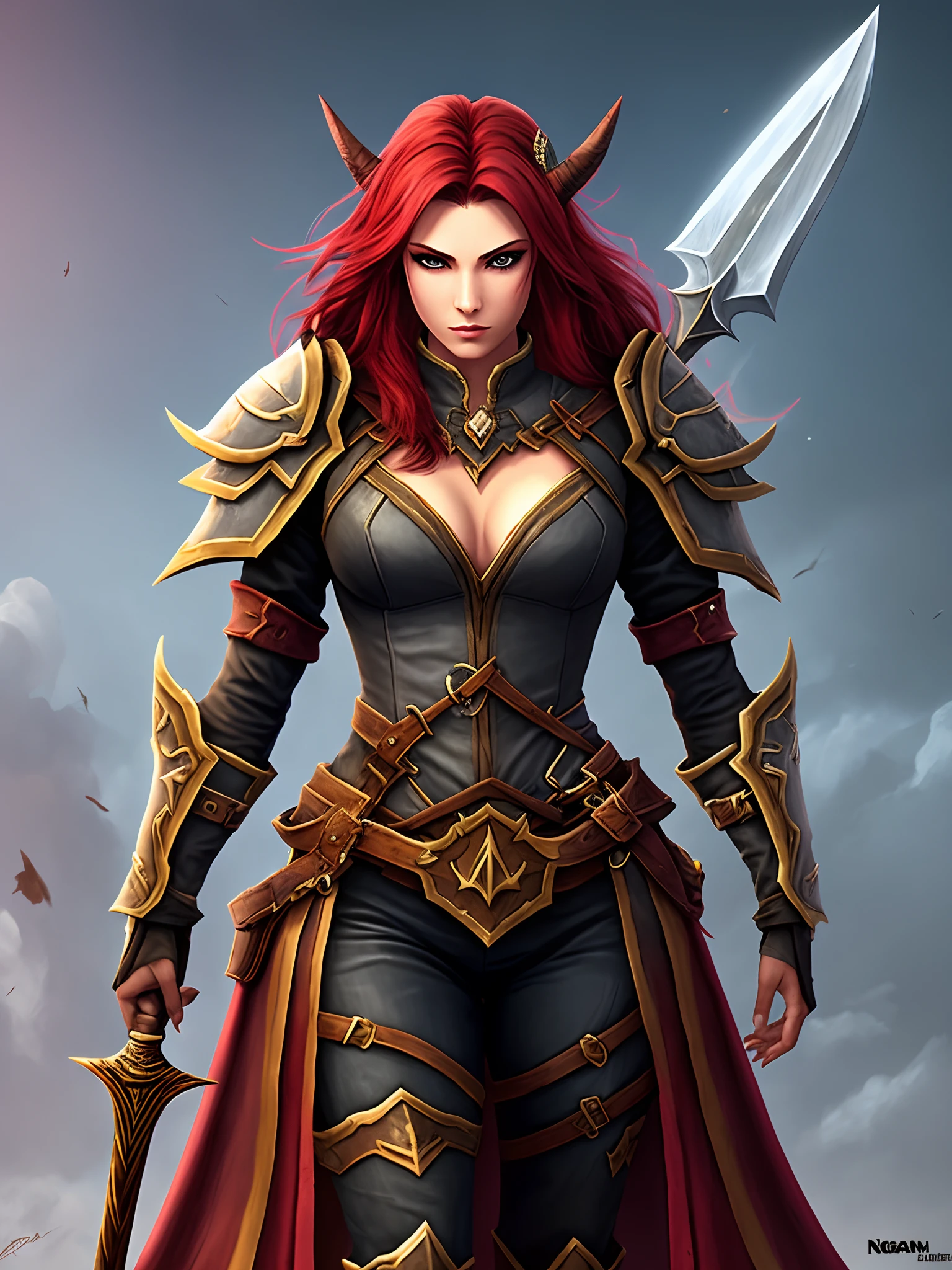 world of Warcraft Character, Paladin, female, Red Long Hair, sexy, shield and sword, Fight against nightelf