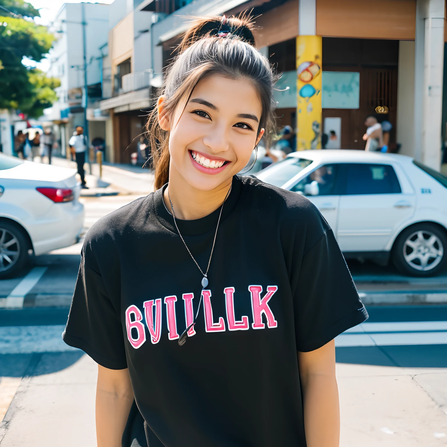 a black T-shirt skater Smiling smile Okinawa Street style