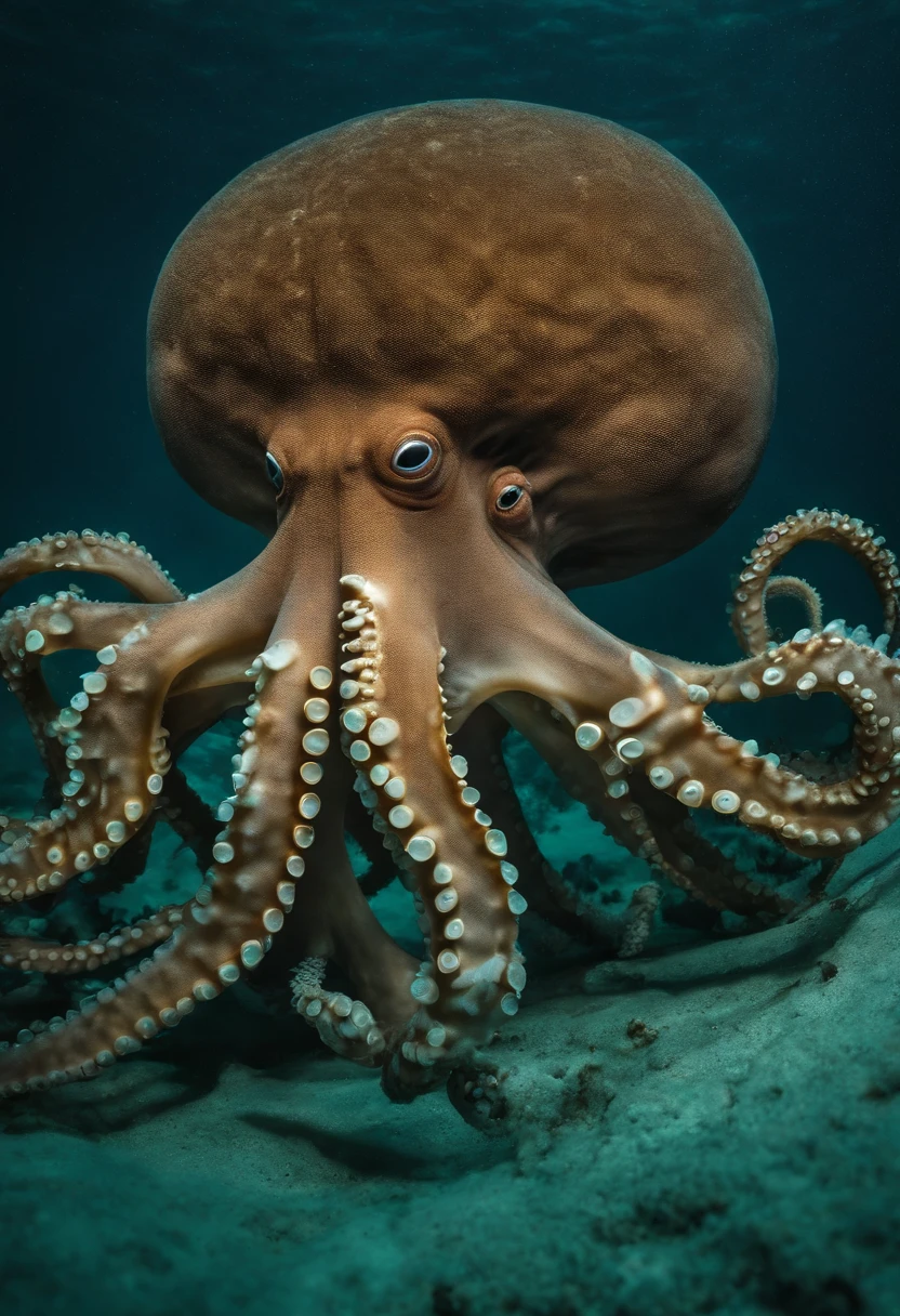 Octopus shape Variant forms Boundless deep sea Nuclear waste accumulation Dull blue-green hues Polluted waters Ecological balance on the edge of collapse Unnatural color contrast Man-made disaster reminders Texture of diseased tumors Skin hair removal and peeling Abandoned marine life Critical survival challenges Slow death process Strong visual impact Tension-laden silence Rethinking the consequences of actions Fading afterglow of a nuclear explosion Strange biomorphology Broken connections between living things Dissatisfaction with human impact
