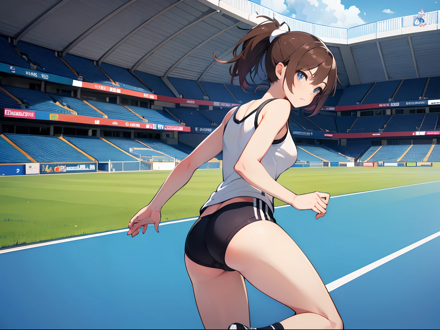 beautiful girl single ponytail sports looking back running anime two-dimensional shoujo