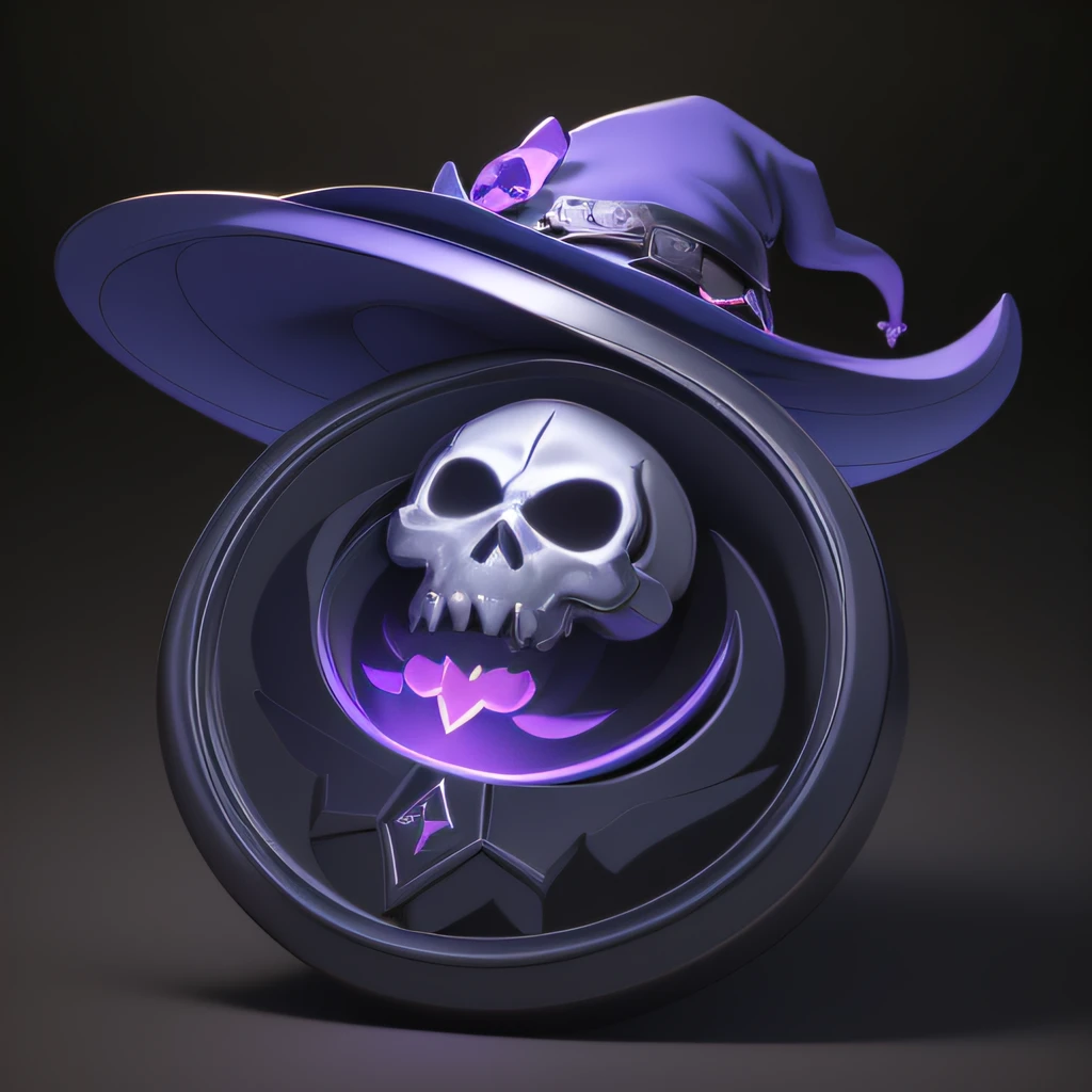 1 coin,skull、witch's hat、witch's hat、witch's hat、Witch Pattern,(masutepiece, of the highest quality, Best Quality, Official art, Beautiful and aesthetic:1.2),gameicon, Masterpieces, Hard disk transparent background, 3D Rendering 2D, Blender Cycle, Volume Light, Objectification, Fantasy,