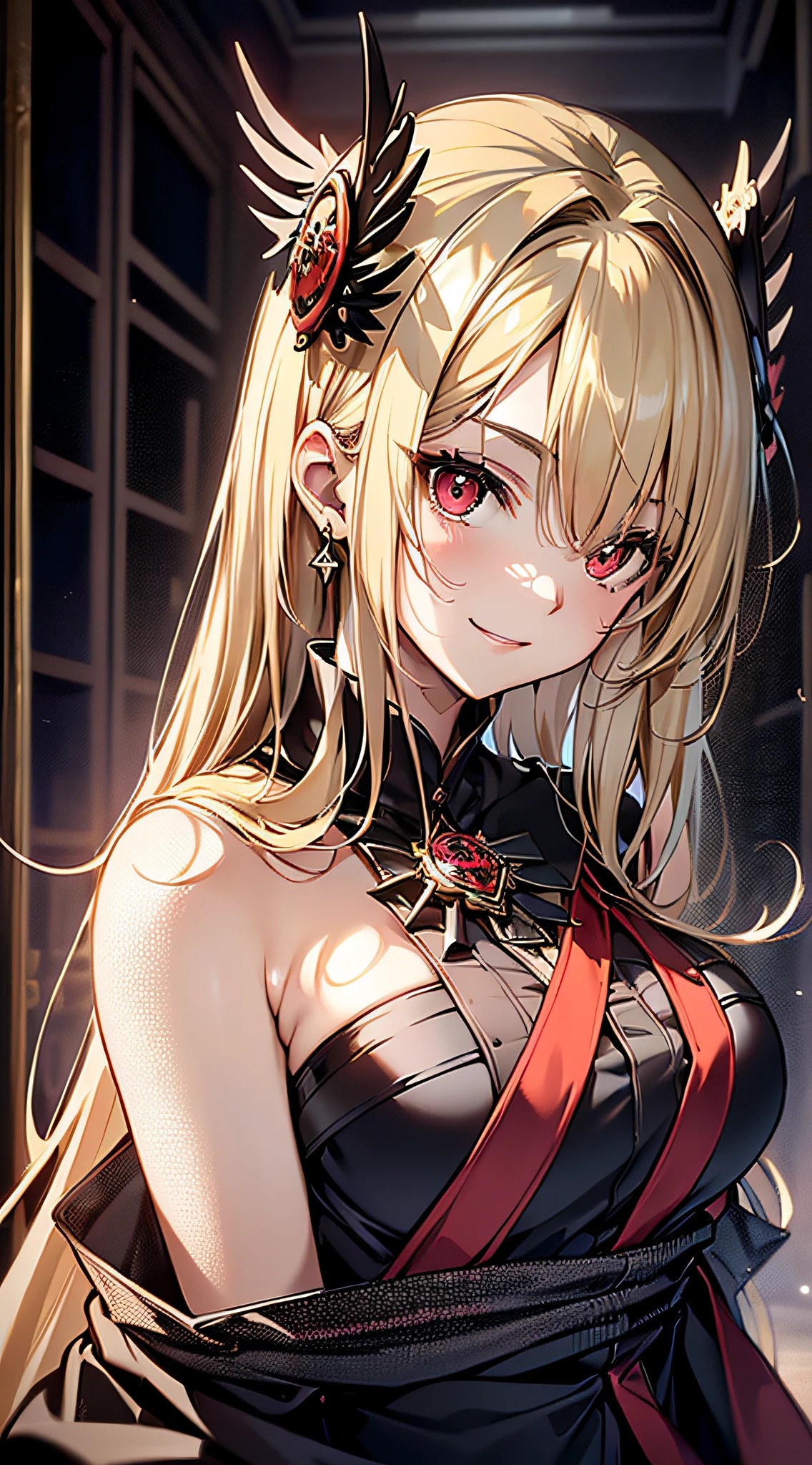 (masterpiece:1.3, Highest quality, Ultra-high resolution, Very detailed), (Kitagawa Marin), (Realistic:1.1, photoRealistic:1.4), Beautiful illustrations, Perfect lighting,Written boundary depth, Beautiful detailsまでこだわった髪, Beautifully detailed face, Beautiful details, Beautiful clavicle, Beautiful body, Beautiful and juicy breasts, Beautiful thighs, Beautiful feet, View your viewers, 1 Girl,Perfect Face, (Perfect Anatomy, Anatomically correct), Cute and symmetrical face、Baby Face、((Shiny Hair)),(Beautiful views),(Outdoor, Blurred night cityscape),(かわいいsmile, smile)、Sexy Body、(masterpiece),(Highest quality:1.3),8K,Very clear,(Ultra-realistic), One Girl,Wide Shot,((Large Breasts)),Wide Hips,Beautiful feet, Captivating woman、(masterpiece、Highest quality、Very detailedな)、((1 Girl))、((Blonde hair twin tails))、(jewelry, earrings, piercing, choker)、 (Red eye:1.2)、((とてもLarge Breasts))、Cleavage、((((Short tight fitting strapless mini dress))))、((Beautiful body lines))、((Sexy))、(((Prostitute)))、Cowboy Shot、