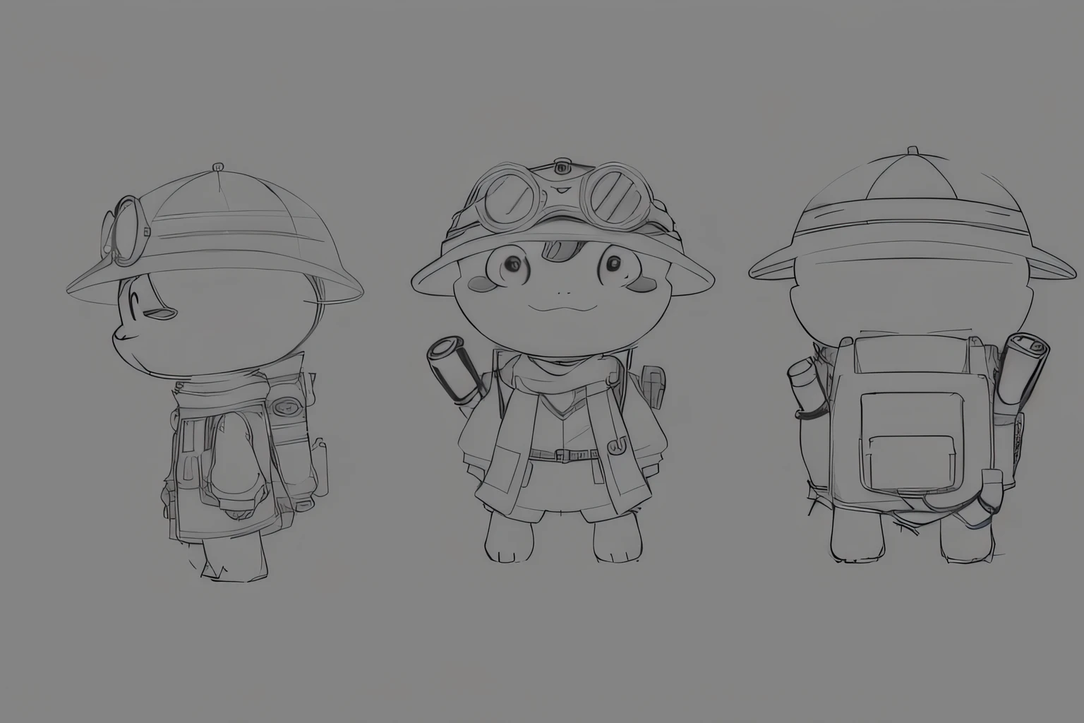 Three views of different poses of the same character, Turtle explorer, concept character, Explorer floor plan, character concept explorations, Stylized character design, character concept, unrealistic character concept, character concept explorations, Character exploration, character design concept, character concept design, Character design sketch, very stylized character design, full body character concept, Game character design，Small fresh color，Bright background，k hd，8K