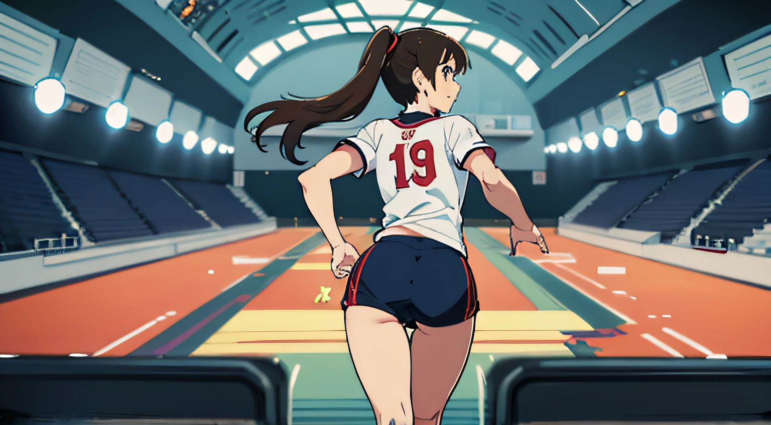 beautiful girl single ponytail sports looking back running anime two-dimensional shoujo