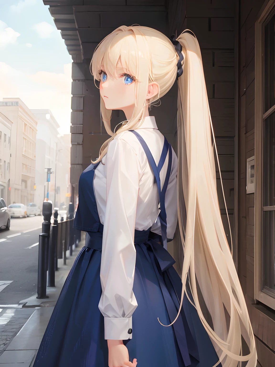 Long ponytail, Blue eyes, Blonde