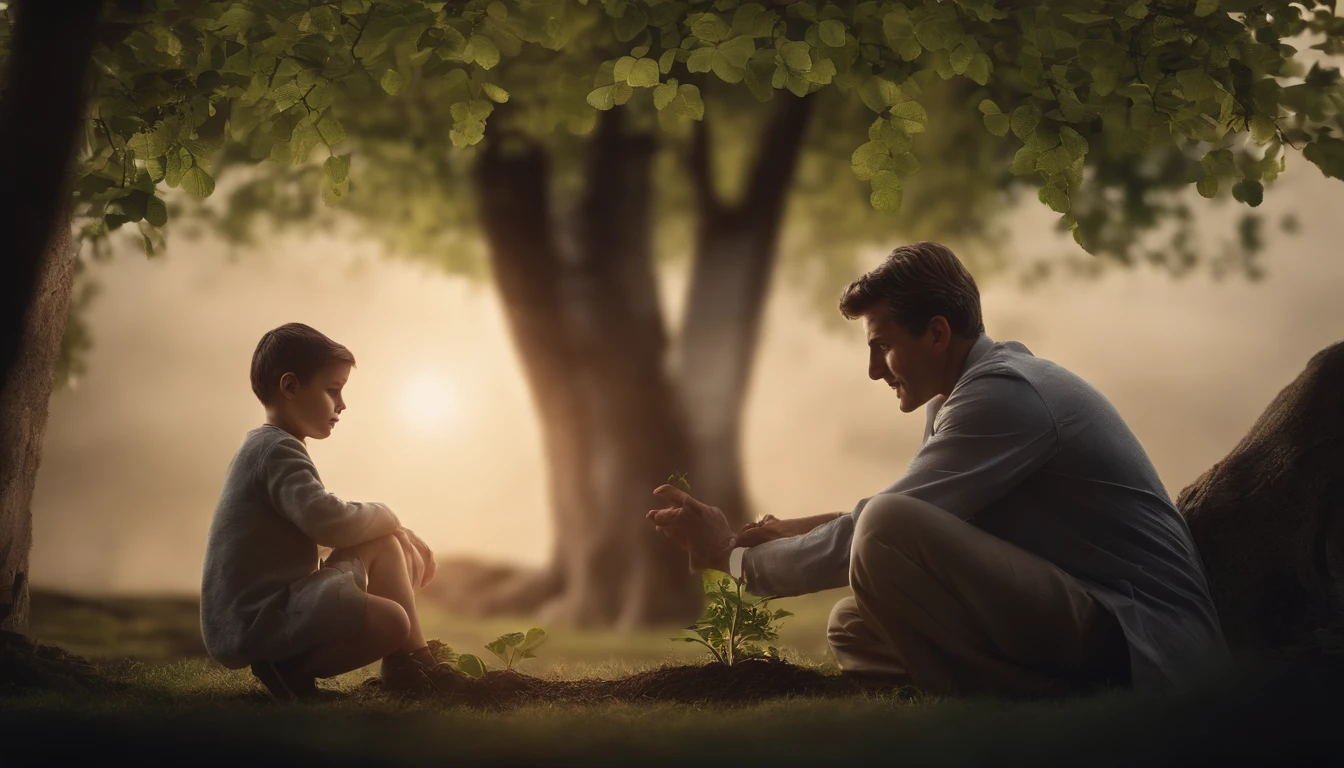 The male doctor and the boy planted a tree together