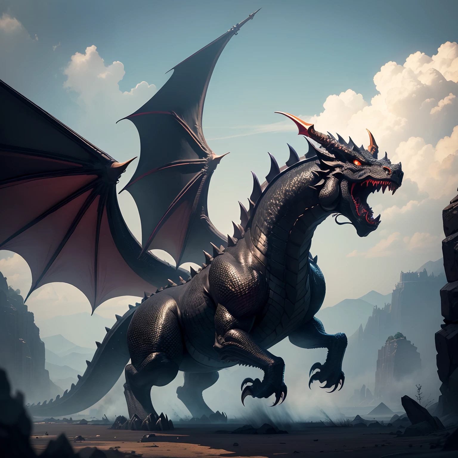 (best quality,8k,masterpiece:1.2),massive black dragon,godlike dragon,mythical creature,ultra-high resolution,fantasy world,alternate universe,[fiction],monster