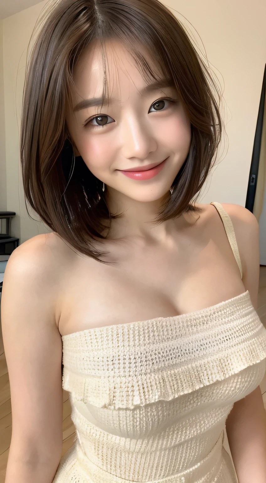 Photo Finish、slender、kawaii、Japan Beauty、smiling slightly、Fine skin、Thin denim off-shoulder、Very small underwear、realphoto、Cinematic light、Clothes are taken off、Very cute face、Finger bite、sunsettime