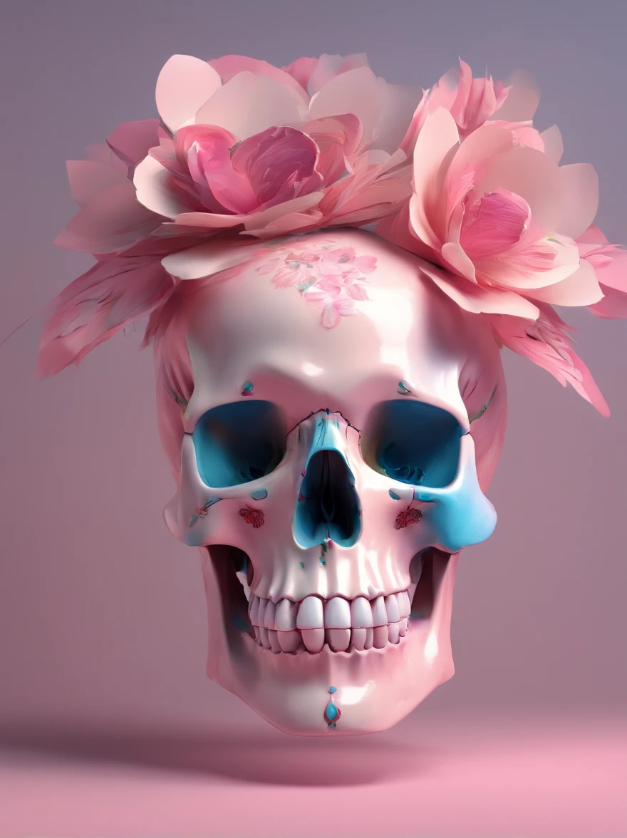 (Close-up of a skull wearing a pink flower headdress and blue painting),Artistically,Caricature,a whimsical illustration,pastel art,Rock art,Exaggeration, rolling waves,Cartoon,anime big breast,kawaii,Feather work, --AR 3:4 --V 5.2 - Style original - glass