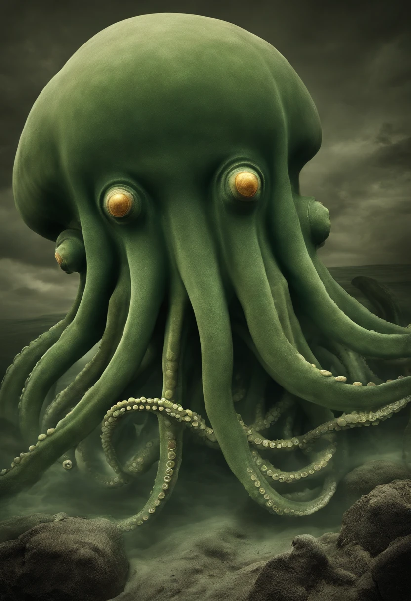 polaroid vintage photo of cthulhu monster under the deep sea, menacing, realistic