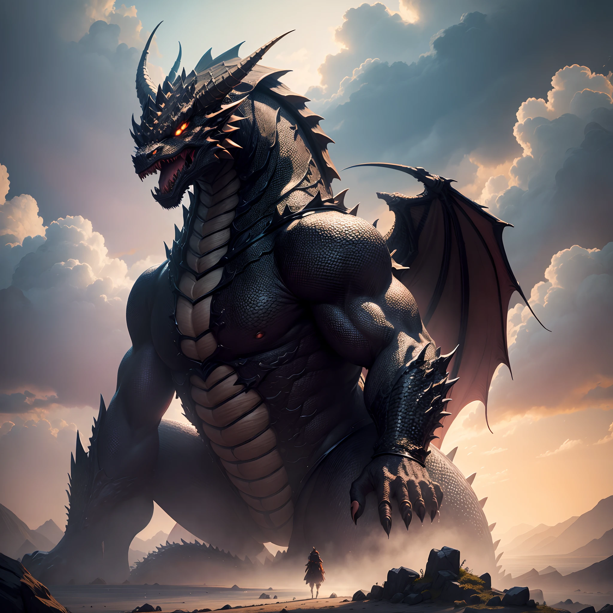 Giant dragon,Black Dragon,The dragon,myth,masterpiece,Giant monsters,超A high resolution,Fantasy world,in isekai,8K,fiction,