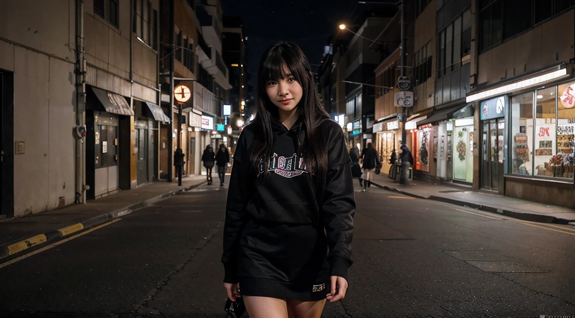(8k, RAW photo, best quality, masterpiece:1.2),(realistic, photo-realistic:1.37),night,
Tokyo street,night, cityscape, cyberpunk city,neon light,sidewalk, city lights, dark,
1girl,no. 105 ,front lens, close-up,
