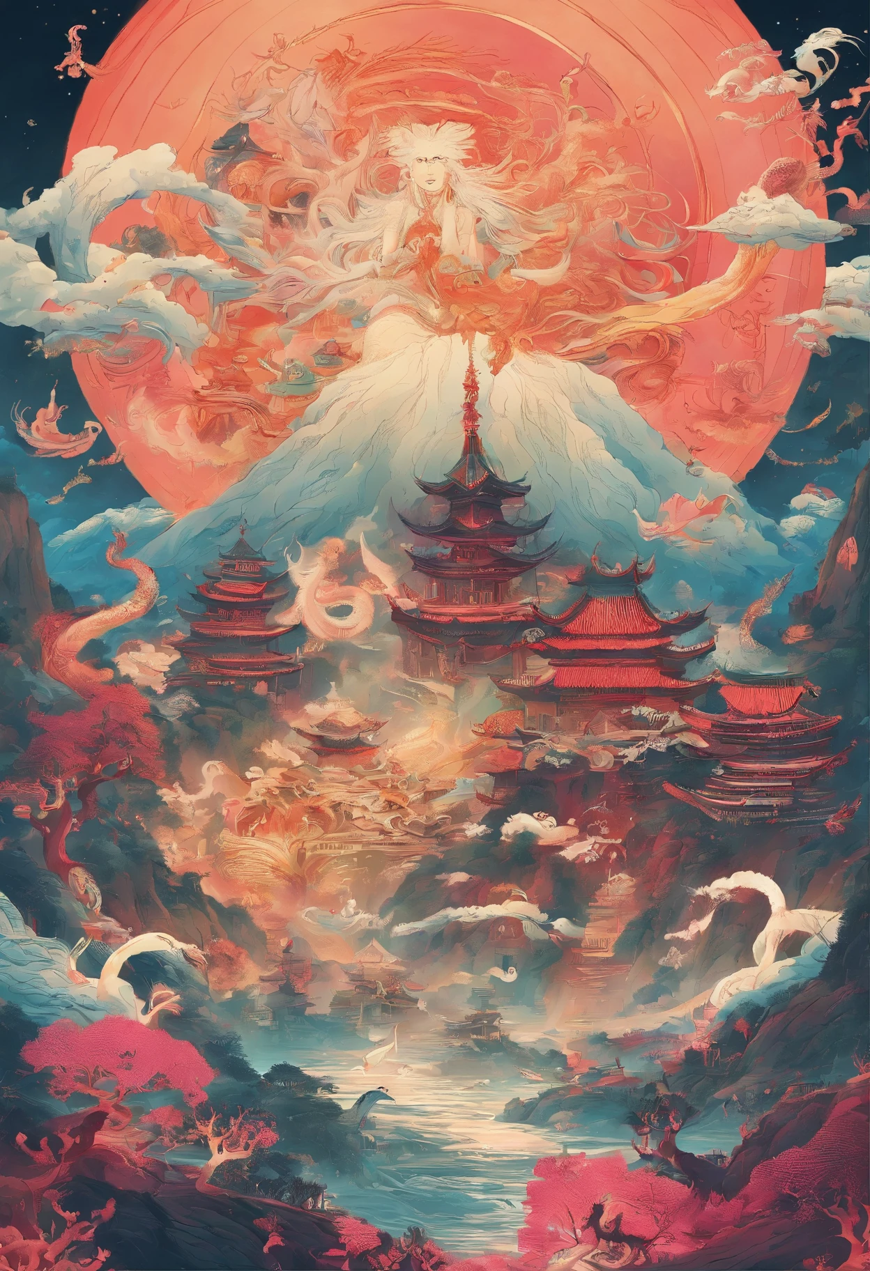 Chinese mythology,Mountain and Sea Sutra,Alien beasts,(((One-legged))),((Spit fire in the mouth)),moor,tmasterpiece,Best picture quality,super-fine,Super magical,ultra - detailed,8K分辨率,Real Photographics,dynamic viewing angle