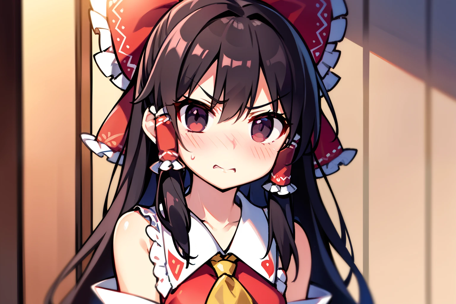 cute sexy maid in red outfit, detailed pretty portrait, gleaming eyes