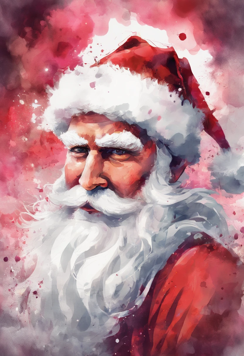 close up photo of santa Claus ,watrcolor style, (rose) digital art, official art, blown by the wind, masterpiece, beautiful, ((watercolor)), paint splatter, intricate detail. Great detail, [dripping:0.7]