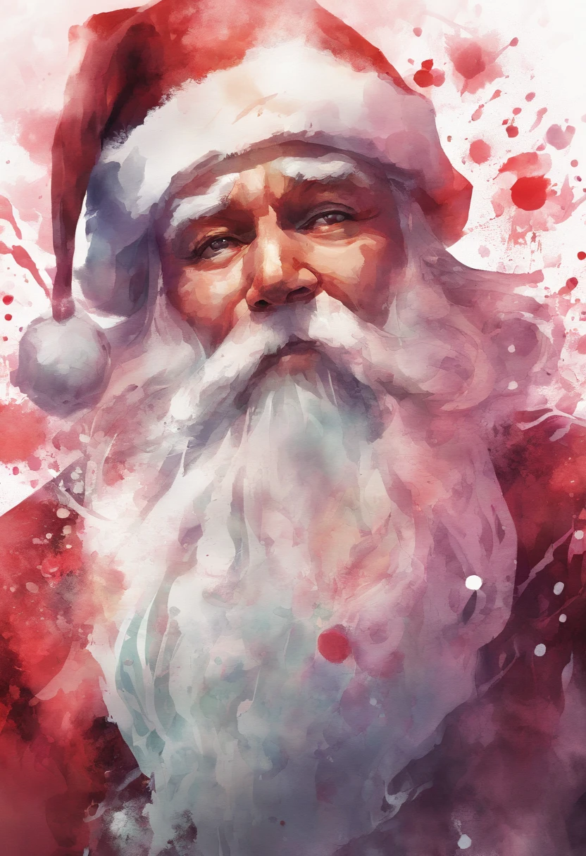 close up photo of santa Claus ,watrcolor style, (rose behind) digital art, official art, blown by the wind, masterpiece, handsome face, ((watercolor)), paint splatter, intricate detail. Great detail, [dripping:0.7]