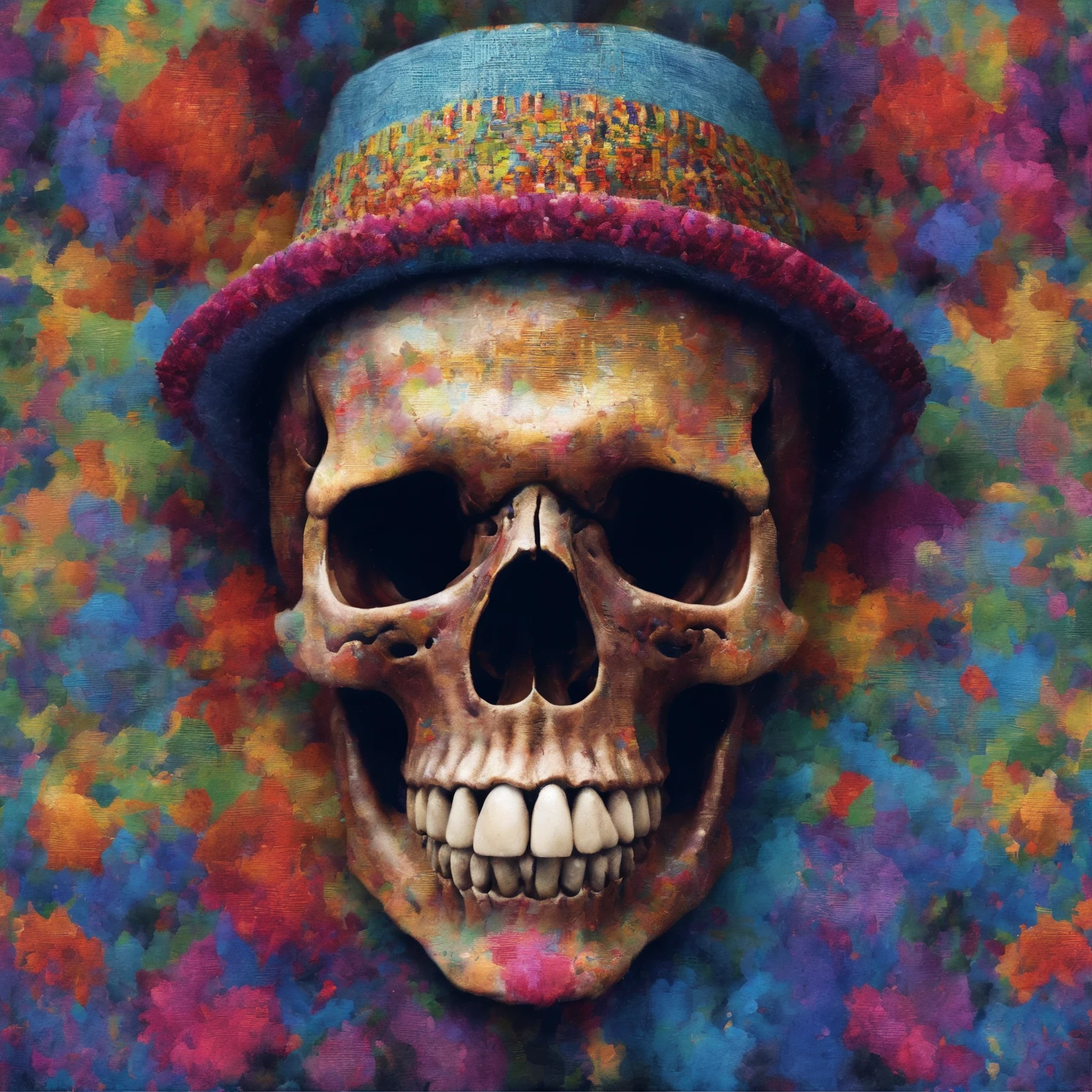 (Close-up of a skull wearing a colorful tweed hat and blue painting),Artistically,Caricature,a whimsical illustration,pastel art,Rock art,Exaggeration, rolling waves,Cartoon,anime big breast,kawaii,Feather work, --AR 3:4 --V 5.2 - Style original - glass