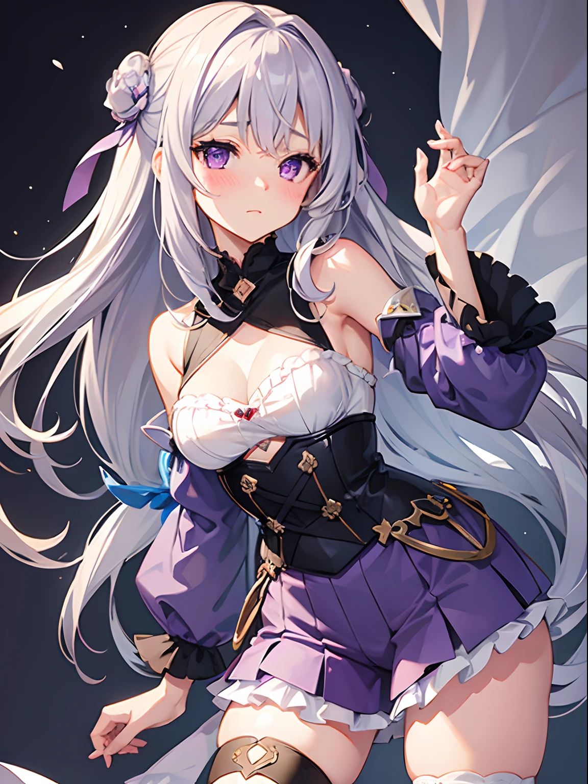 1girl , Silver medium hair, purple eyes, cute, blush, medium breasts, bloomers