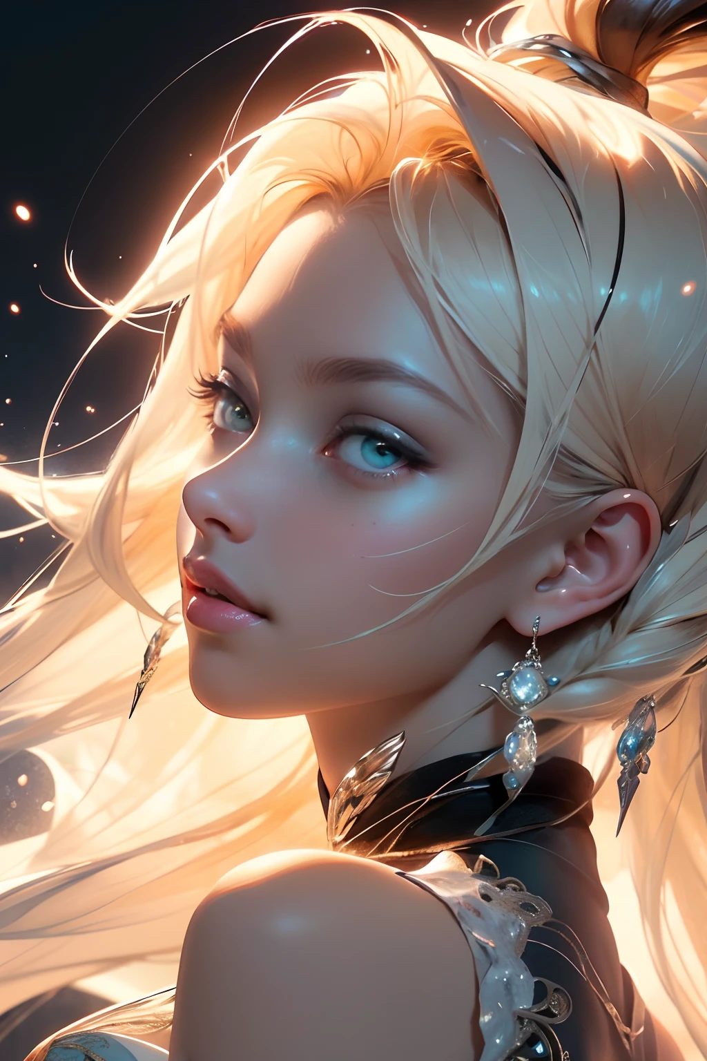 (((masterpiece))), (((best quality))), ((ultra-detailed)), (hyperrealistic), (highly detailed CG illustration), ((an extremely delicate and beautiful)),cinematic light, Create a stunning anime artwork that is currently trending on ArtStation, showcasing exquisite beauty and captivating aesthetics. The art piece should be highly detailed, featuring a compelling character and a visually appealing environment. The character in the artwork is a graceful and enchanting figure, radiating an aura of elegance. Pay close attention to intricate facial features, such as mesmerizing eyes with vibrant colors and delicate shading. The character's clothing should be designed with elaborate patterns, flowing fabrics, and rich textures, reflecting a blend of fantasy and contemporary fashion. Place the character in a captivating environment that enhances the overall appeal of the artwork. It could be a breathtaking natural landscape, a bustling futuristic cityscape, or a mystical realm filled with magical elements. Incorporate vibrant colors, dynamic lighting, and detailed background elements to create a sense of depth and immersion. Consider the latest trends in anime art, such as incorporating unique lighting effects, exploring creative composition techniques, or experimenting with unconventional color palettes. Take inspiration from the top artists on ArtStation and their exceptional execution of various art styles and themes. Camera: Choose an angle that highlights the character's beauty and the immersive environment. Lighting: Utilize atmospheric lighting techniques to create depth and mood. Resolution: Aim for a high-resolution artwork to showcase intricate details and clarity. Art Inspirations: Seek inspiration from the trending artists on ArtStation, exploring different styles, genres, and themes.