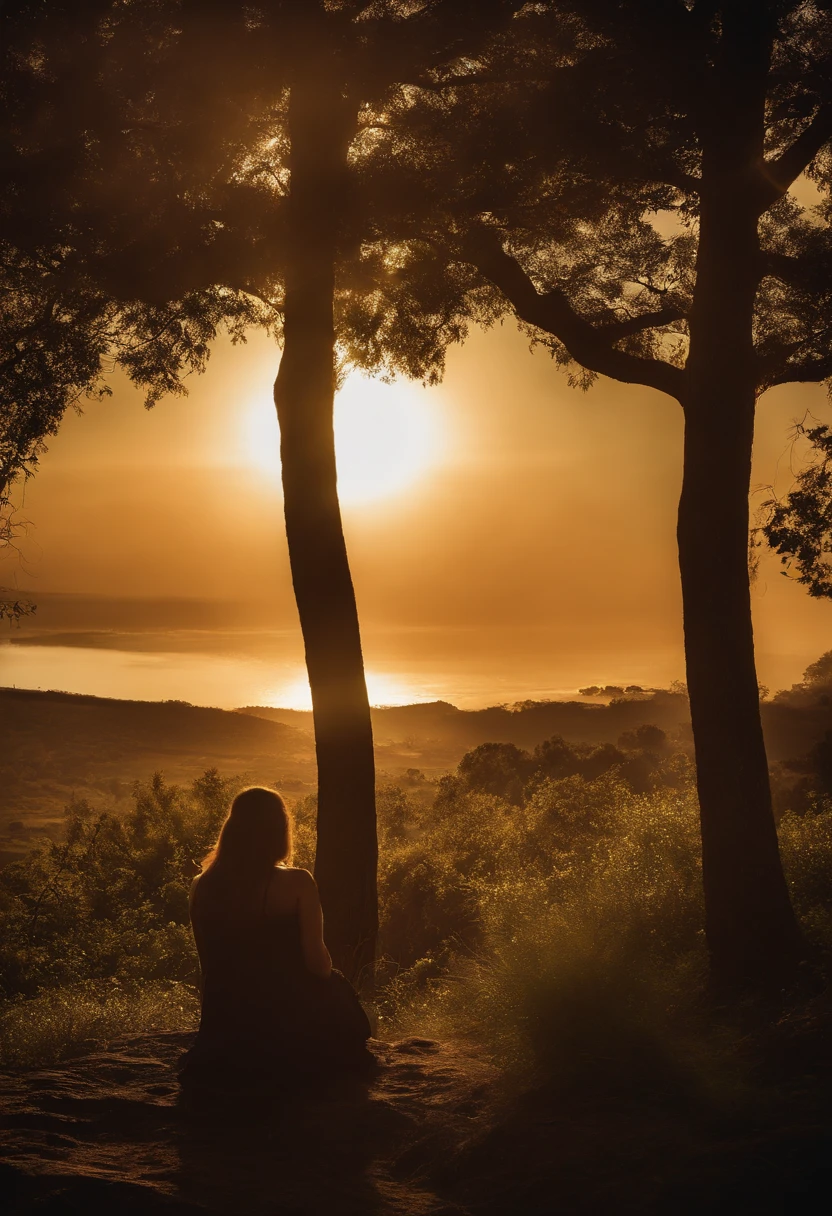 O reflexo da luz do sol brilha em seus olhos, destacando o brilho. It seems like something interesting or fascinating has captured your attention above, Out of the field of view of the image. Their facial expression and body posture indicate a sense of wonder and enchantment.