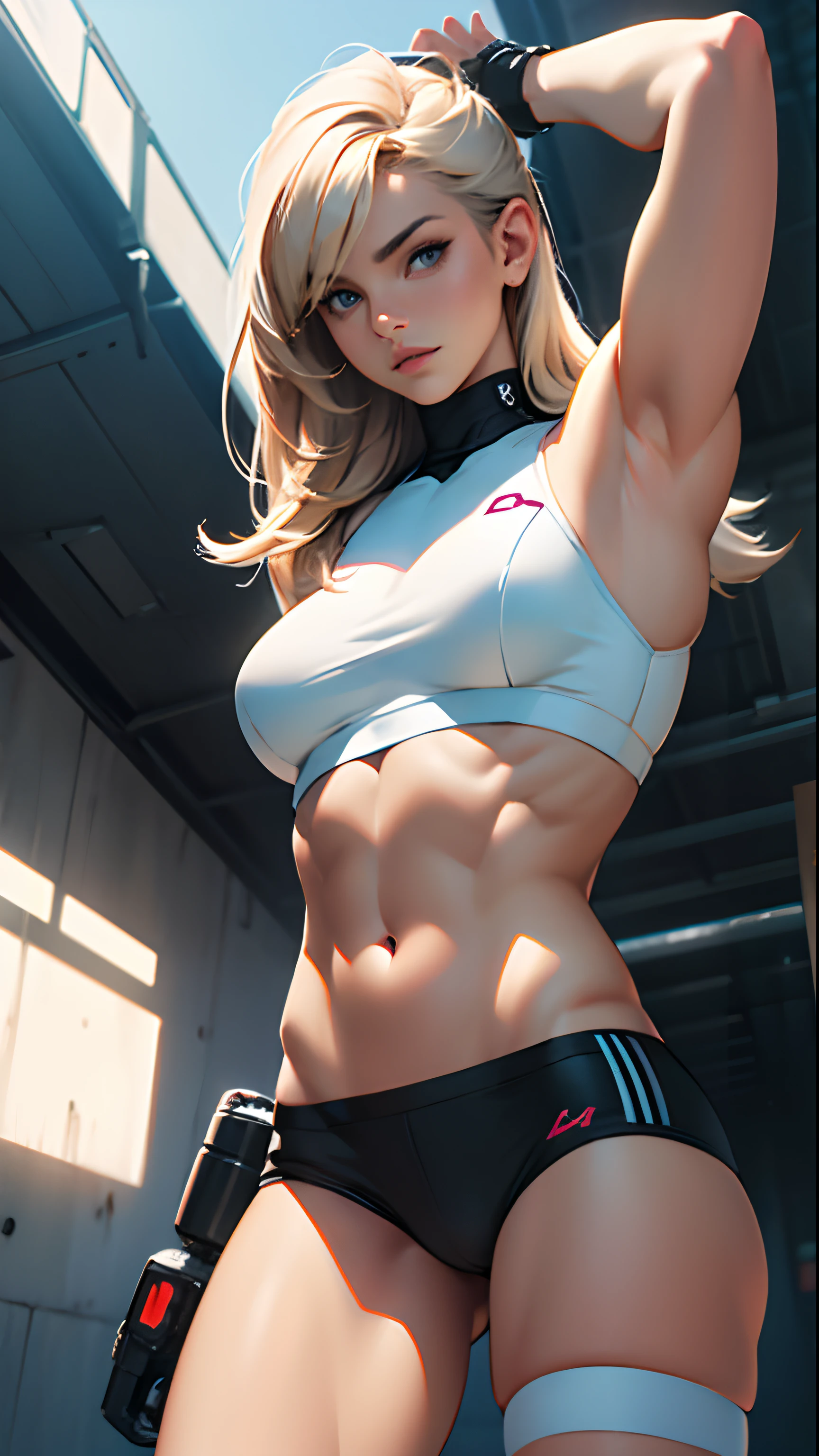 Beautiful cybernetic girl looking at the camera in underwear detailed muscles realistic masterpieces dynamic poses