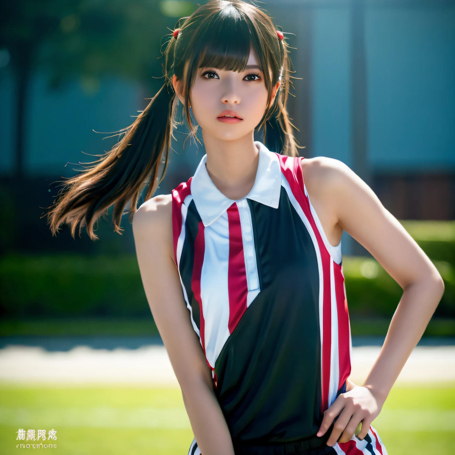 2 girls in、Beautiful mature college girl、Track attire、Outside Track Field、((Slimed、小柄))、Photorealsitic、a picture、​masterpiece、reallistic、真实感、photorealisim、High contrast、Artstation 8K HD Trending Photorealistic Digital Art HD High Definition Detailed Realistic、detaileds, Skin Texture, ultra-detailliert, realistic skin textures, armature, top-quality, 超A high resolution, (Photorealsitic:1.4),, hight resolution, detaileds, Raw photo, Sharp Re, Lee-Jeffries Nikon D850 Film Stock Photo 4 Kodak Portra 400 Camera F1.6 lenses Rich colors Hyper Realistic Vibrant textures Dramatic lighting Unreal Engine Trendy at ArtStation Cinestir 800,full body Esbian、Smaller chest、Twintail hairstyle,