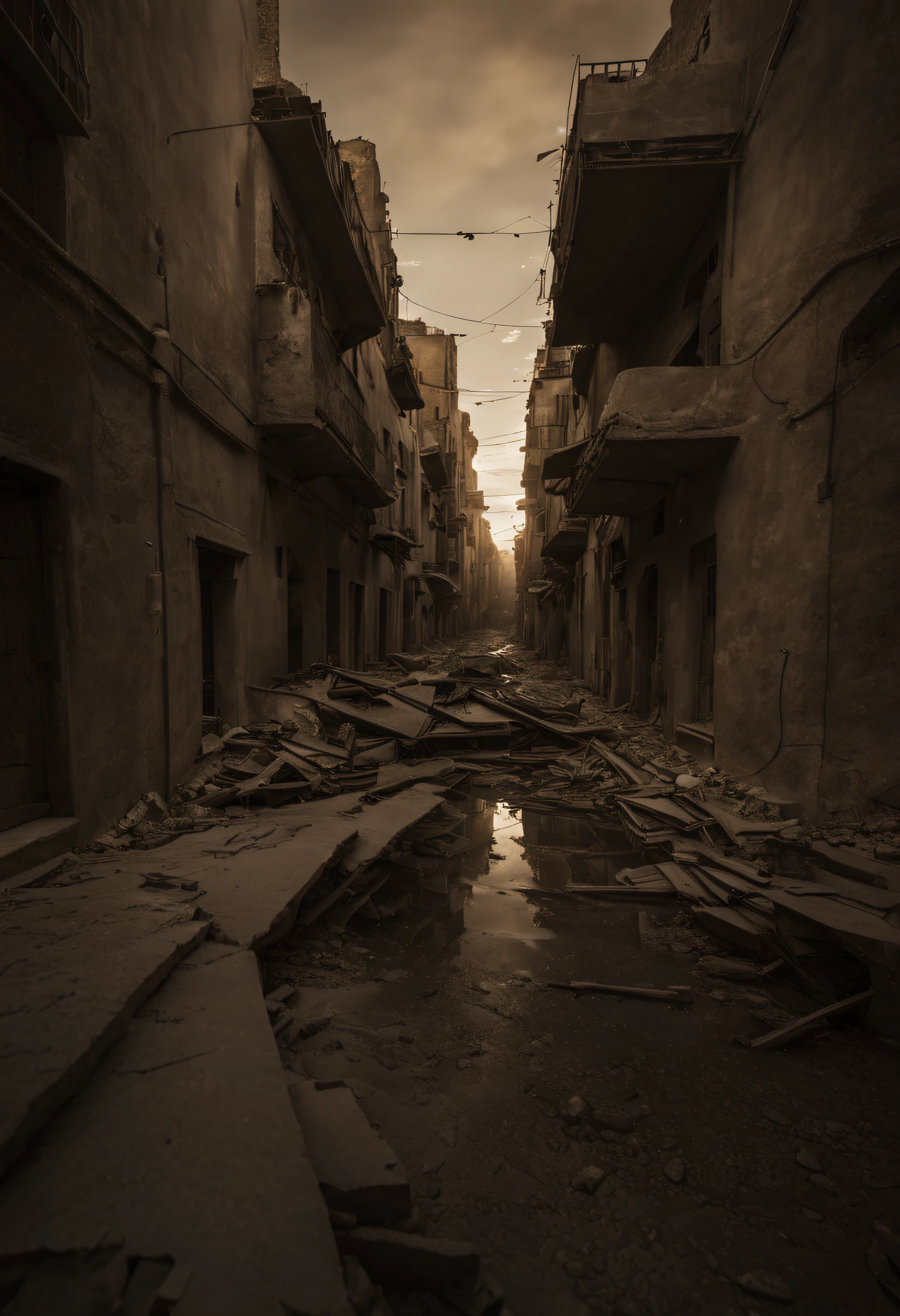 Israeli city destroyed with structures collapsing after war, FotograFia de arte:4 criativos, Expressivo, unique, alta qualidade, Canon EOS 5D Mark IV DSLR, F/5.Abertura 6, Velocidade do obturador 1/125 segundos, ISO 100, Adobe Photoshop, Premiado, Estilo Glibatree, experimental techniques, Perspectivas inusitadas, attention to detail::3 borrado, Escuro, Inspirado::-2, sem antecedentes, deslumbrante, Texturas, Escalas iridescentes e luminescentes, breathtaking beauty, pure perfection, Divine Presence, unforgettable, impressionante, breathtaking beauty, volumetric light, Ter, raios, cores vivas reFletem, perfect composition, Beautiful Image Rendering Trends Intricately Detailed Octane Art Station, FotograFia de arte 8K, arte conceitual Fotorrealista, soft natural volumetric cinematic perfect light, Chiaroscuro, award-winning photography, master part, oil on the canvas, Raphael, Caravaggio, Greg Rutkowski, bipe, Beksinski , Giger