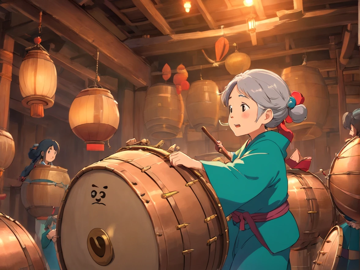 Grandmother(Kindly):in ancient,Our Zhuang ancestors used copper drums to show their courage and firmness。Over time,The copper drum became a medium for expressing the emotions and cohesion of the Zhuang people。