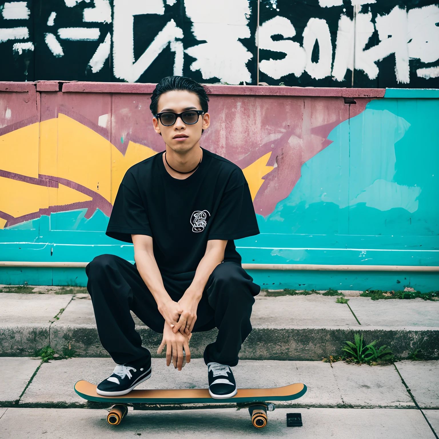 Black T-Shirt Skater　Okinawa