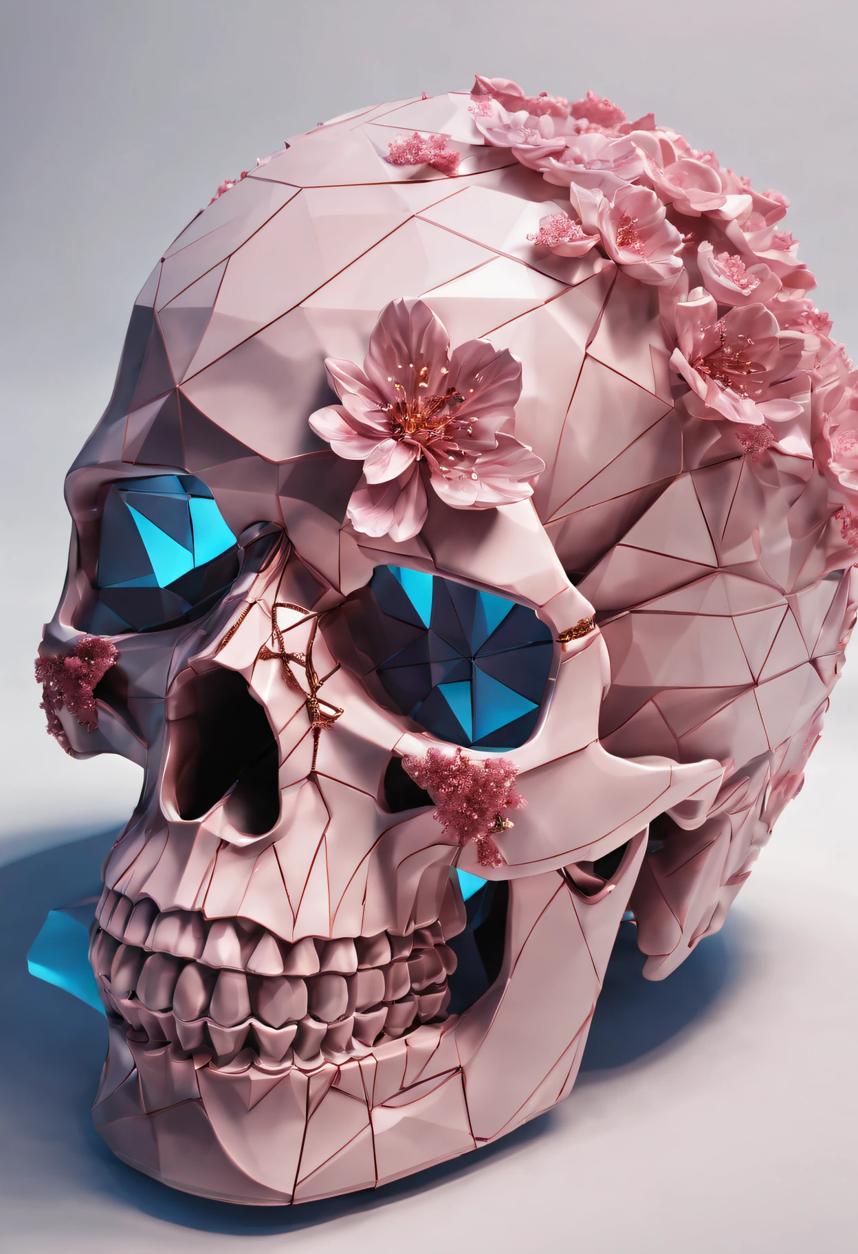Skull in the air, Flowers on the skull, UX, Ui, 3d, surround light::1.5 Silver color::1.5 metallic::2