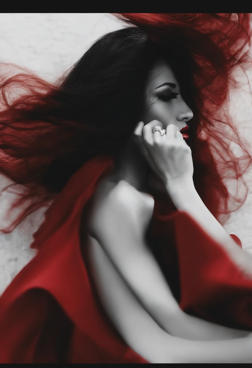 Mulher cabelo preto e vermelho