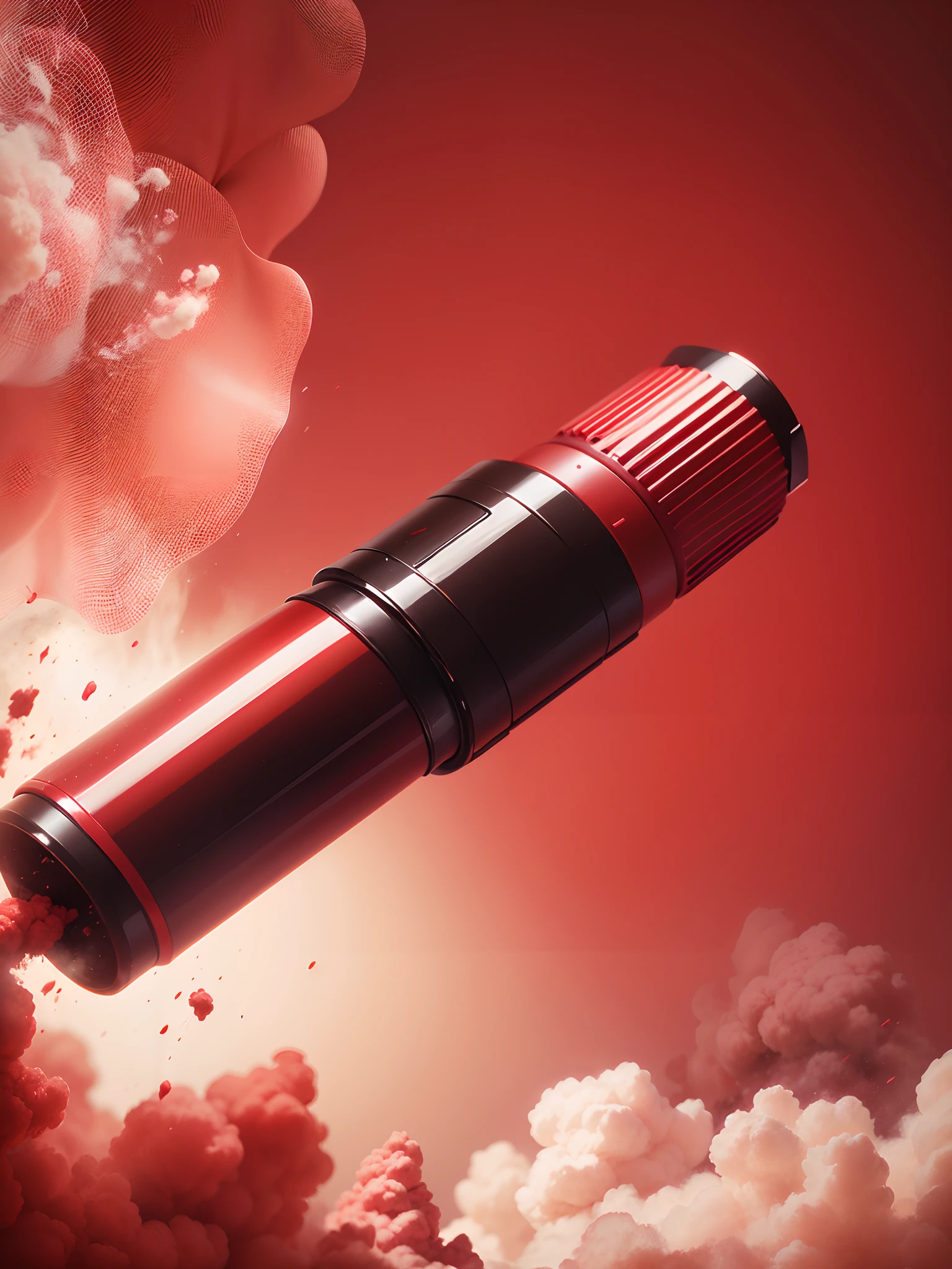 lipstick, red, commercial photography, lancome, light photography, creamy light minimalist background, red smoke explosion, realistic photo, Cano R5, with 35mm lens -- 3:4 --auto --s2