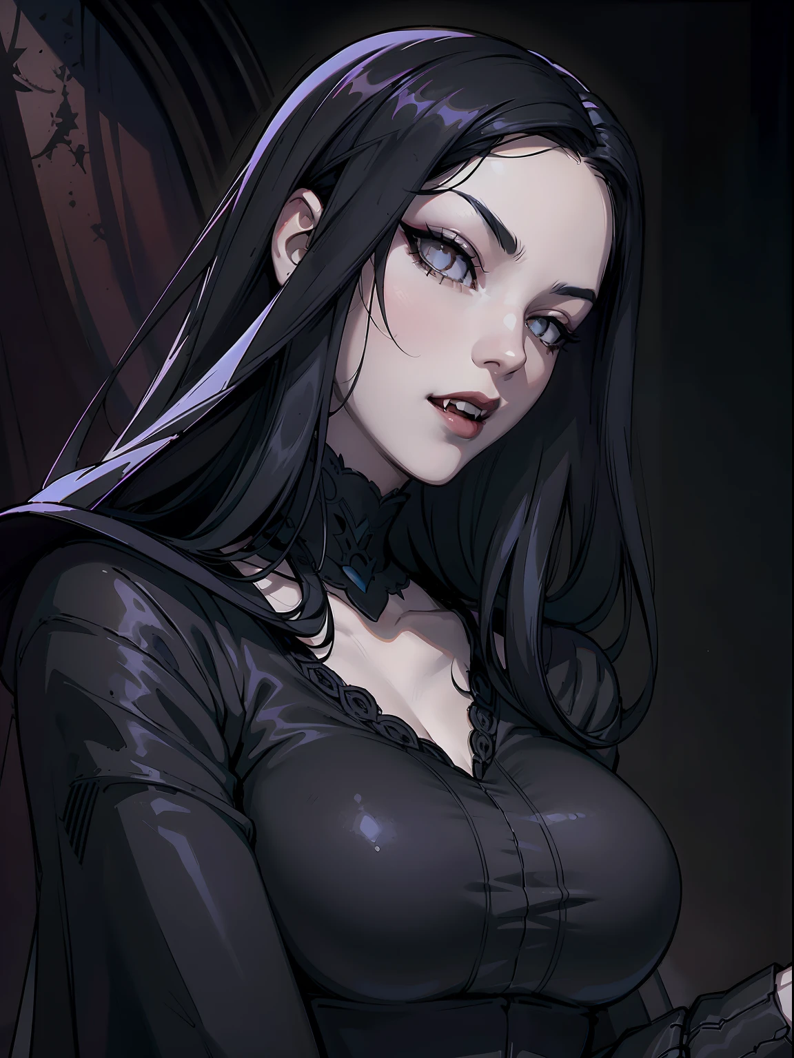 absurdres, ((stunning female Vampire))), goth Renaissance, (long black hair:1.3), perfect and detailed angular sharp oval shaped face, ((whiteeyes)), jewelry, red and black tetradic colors, full lips, gothic castle background, (solo), perfect anatomy, approaching perfection, ethereal, intricate details, ultra-high definition, 12k resolution, goth aesthetic, smooth, sharp focus, dreamy, glowing, backlit, glamour, glimmer, fantastical, shadows, smooth, Gothic crown, illustration