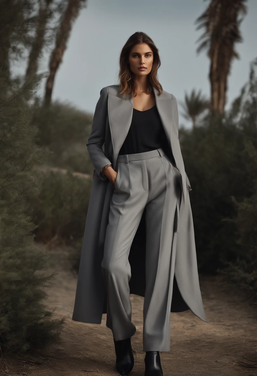 Masterpiece, Best quality, Runway girls,Structure split women's clothing, effect,k hd, gray clothes，baggypants，