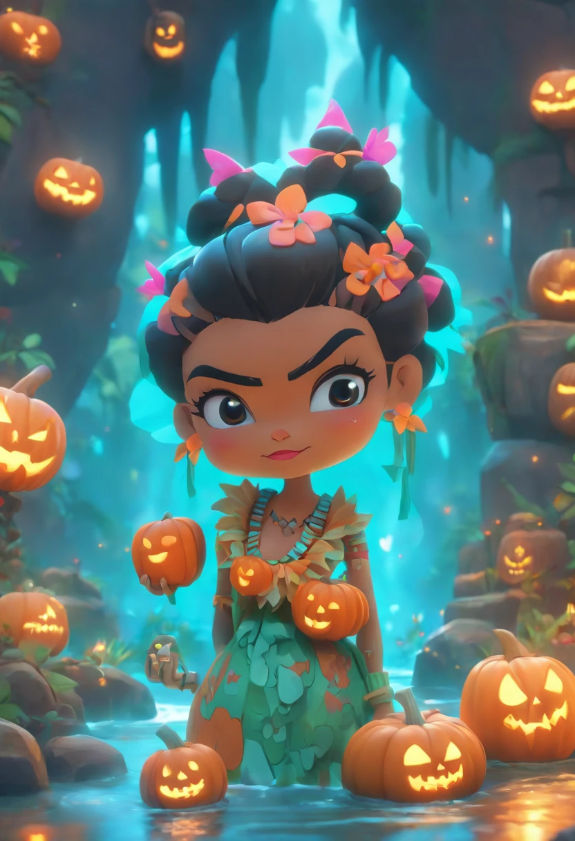 Unreal Engine 5, Cute skeleton, 8 K high quality detail art, 4k highly detailed digital art, pumpkins, Cute 3d render, 8 K highly detailed Halloween theme,concept art of character,A beautiful painting by William Egleston,Frida Kahlo,Caricature,a whimsical illustration,Rock art,Exaggeration, Rolling waves,Cartoon,anime big breast,kawaii,Rock art,Water-AR 3:4 --V 5.2 --Style primitive --Glazing