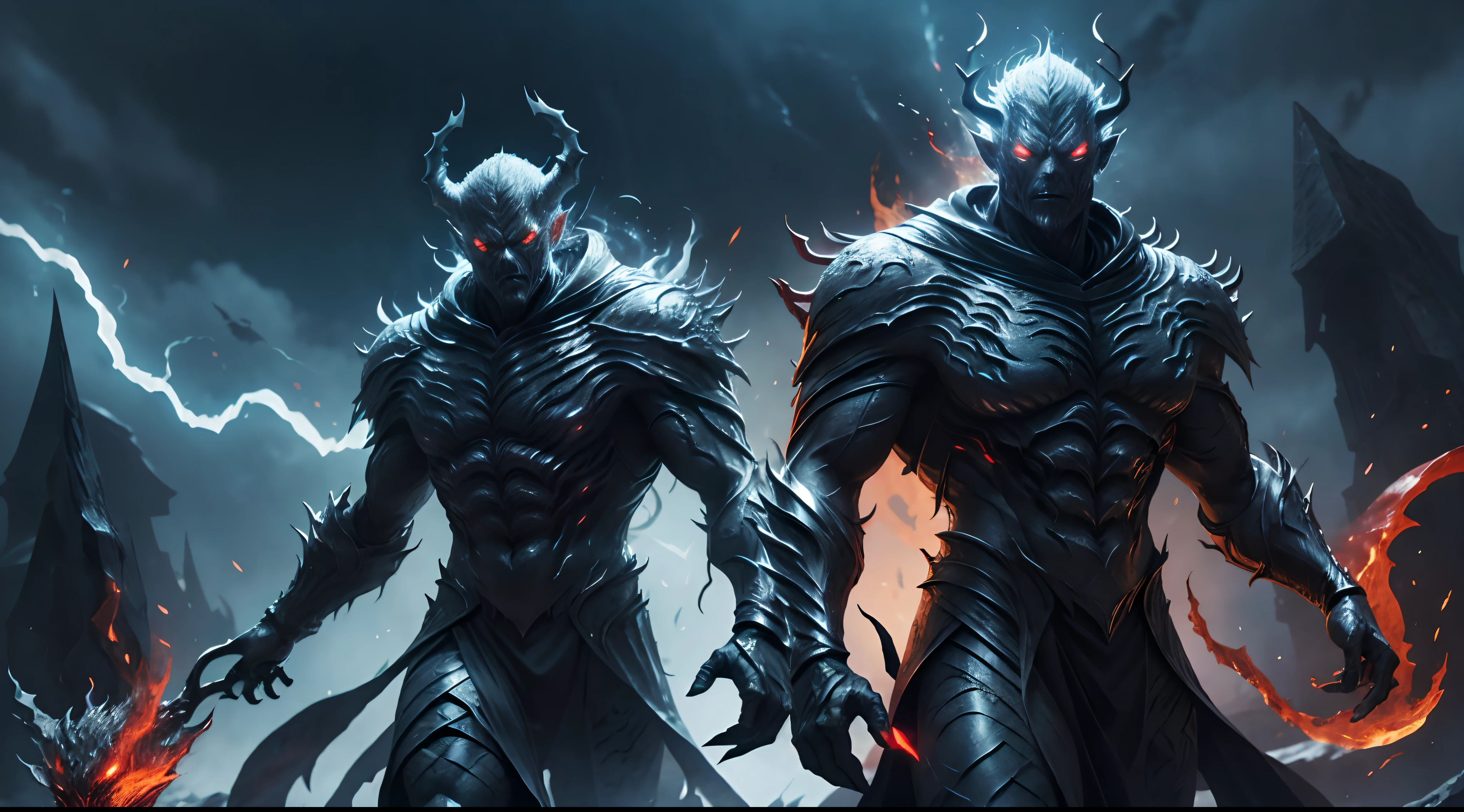 Full body shot of Garou with handsome face, red eyes, alduin, sharp glowing red eyes, darksiders art style, demon-inspired black flame reflecting armor, with his glowing red eyes becoming So alive with stunning detail and quality, a true work of art, crazy guts, black ancalagon.