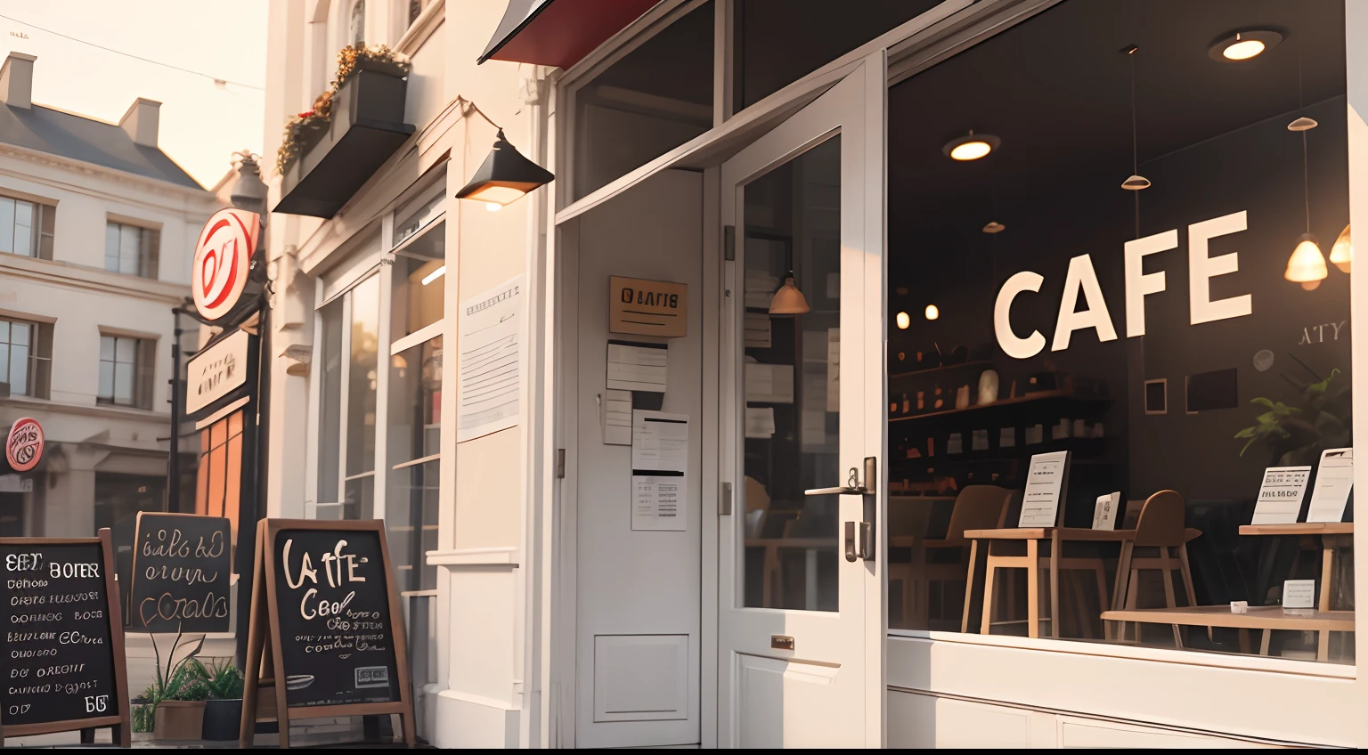 A Modern Cafe with a sign that says "CAFE"