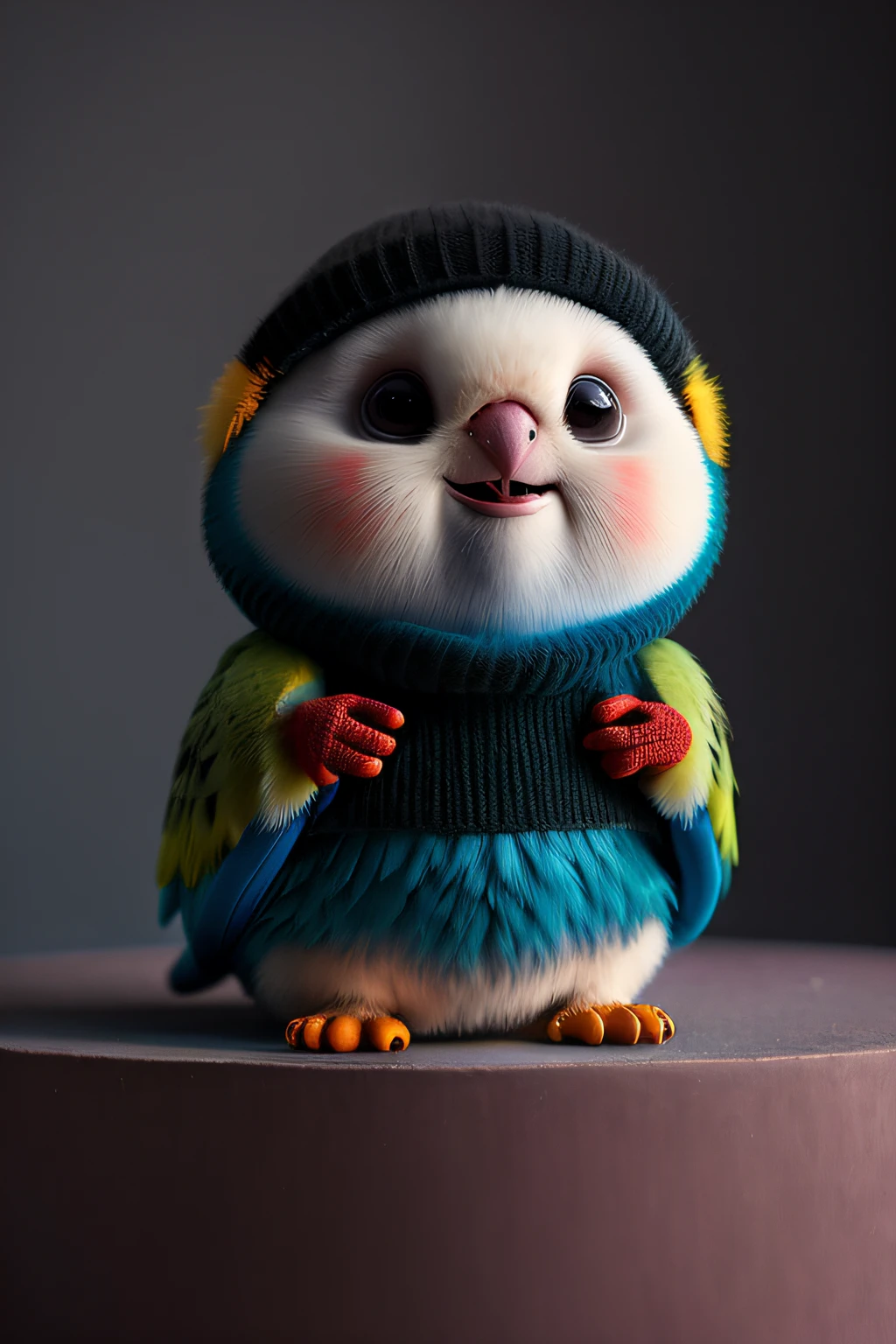 colorful parrot, fat, no_humans, depth of field, disney style, DARK_Glam, wearing DRK_Glam, deep shadow, (dark: 1.4), (8k, RAW photo, best quality, masterpiece: 1.2), big expression happy with mouth
